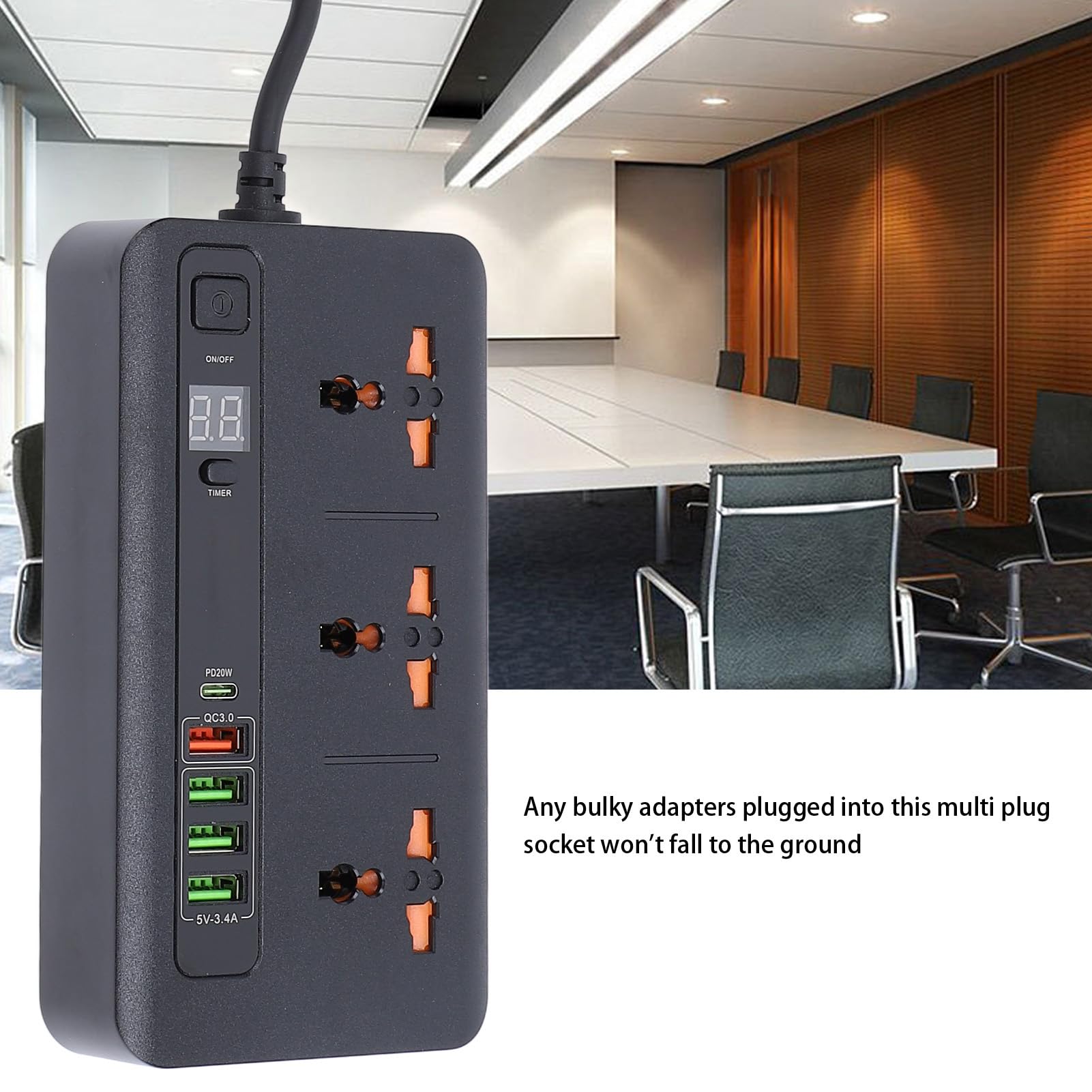 PD20W QC3.0 Dual-Schnelllade-Steckdosenleiste, Multi-Steckdosenleiste mit Digitalanzeige und Kurzem Kabel für Einkaufszentren, Heimdekoration, Büros