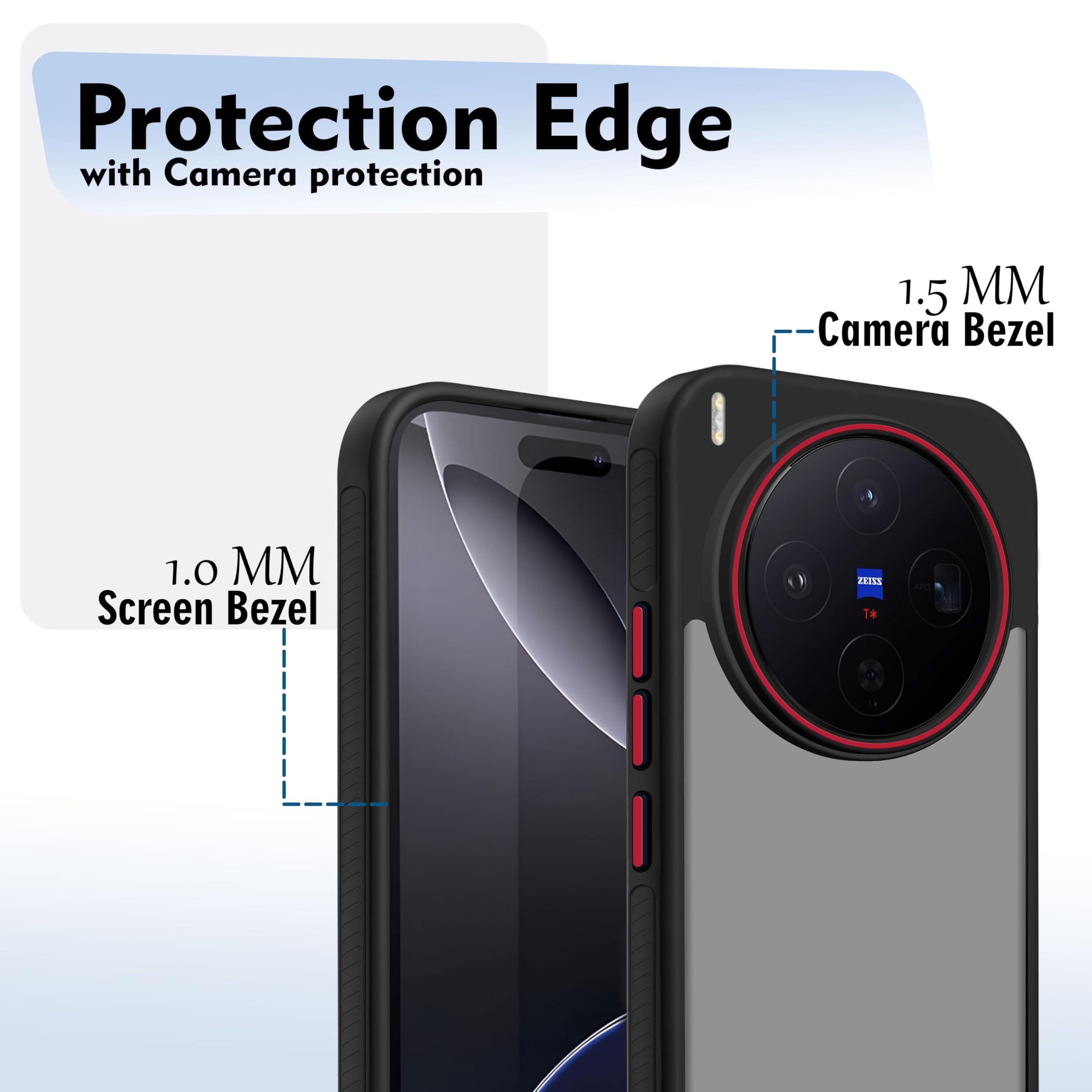 V-TAN Back Cover Vivo X300 5G, Matte Finish Transparent Case, TPU, Camera Protective Shockproof Cover (Black) — Amazon image 2