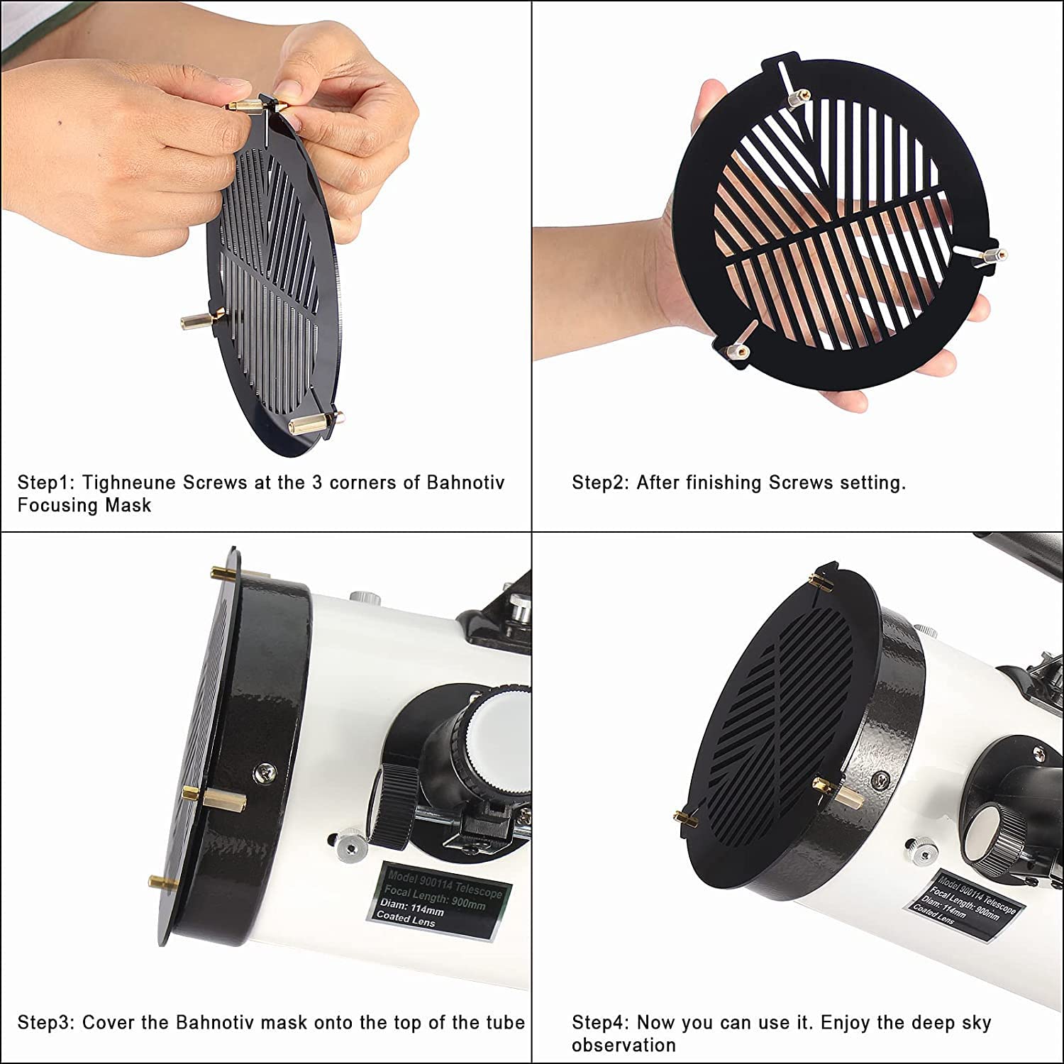 SOLOMARK Masque télescopique FM80mm Bahtinov pour Un diamètre extérieur de Tube (OD) de 75 mm à 125 mm, Peut être monté avec Les vis en Laiton à l'intérieur ou à l'extérieur du Tube de Traction