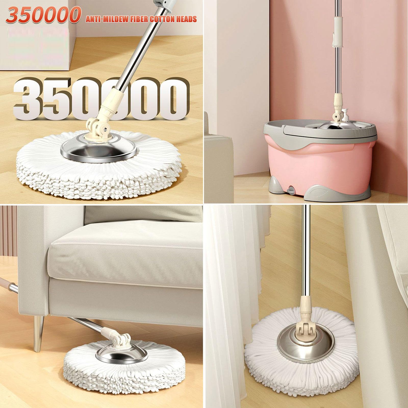 Questo Set Composto da mocio e Secchio con strizzatore Include 5 Panni in Microfibra Lavabili per la Pulizia dei Pavimenti, Manico Regolabile in Acciaio Inossidabile e Ruote per Un Facile sp