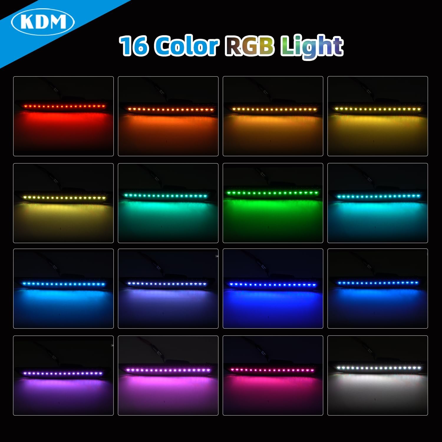 KDM RGB Full Led Fender Side Marker Multi-Color Reflectors Lights, Compatible for 2015-2022 Ford Mustang Assembly Rear Side Bumper Marker Lamp, Smoked Lens Pack of 2