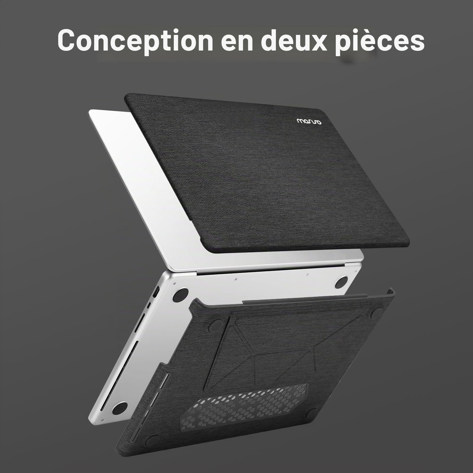 MOSISO Coque Compatible avec MacBook Pro 14 Pouces M5 M4 M3 M2 M1 2026-2021 | Pour A3246 A3247 A3434 A3112 A3185 A3401 A2918 A2992 A2779,Coques Tissu Tricoté Enduit avec Béquille Pliable,Noir