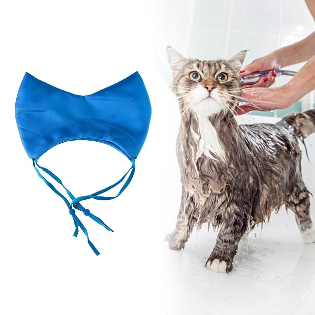 Foto 8 de 8 de carotoe Gorros de baño ajustables e impermeables para gatos, para gatos cómodos y secos
