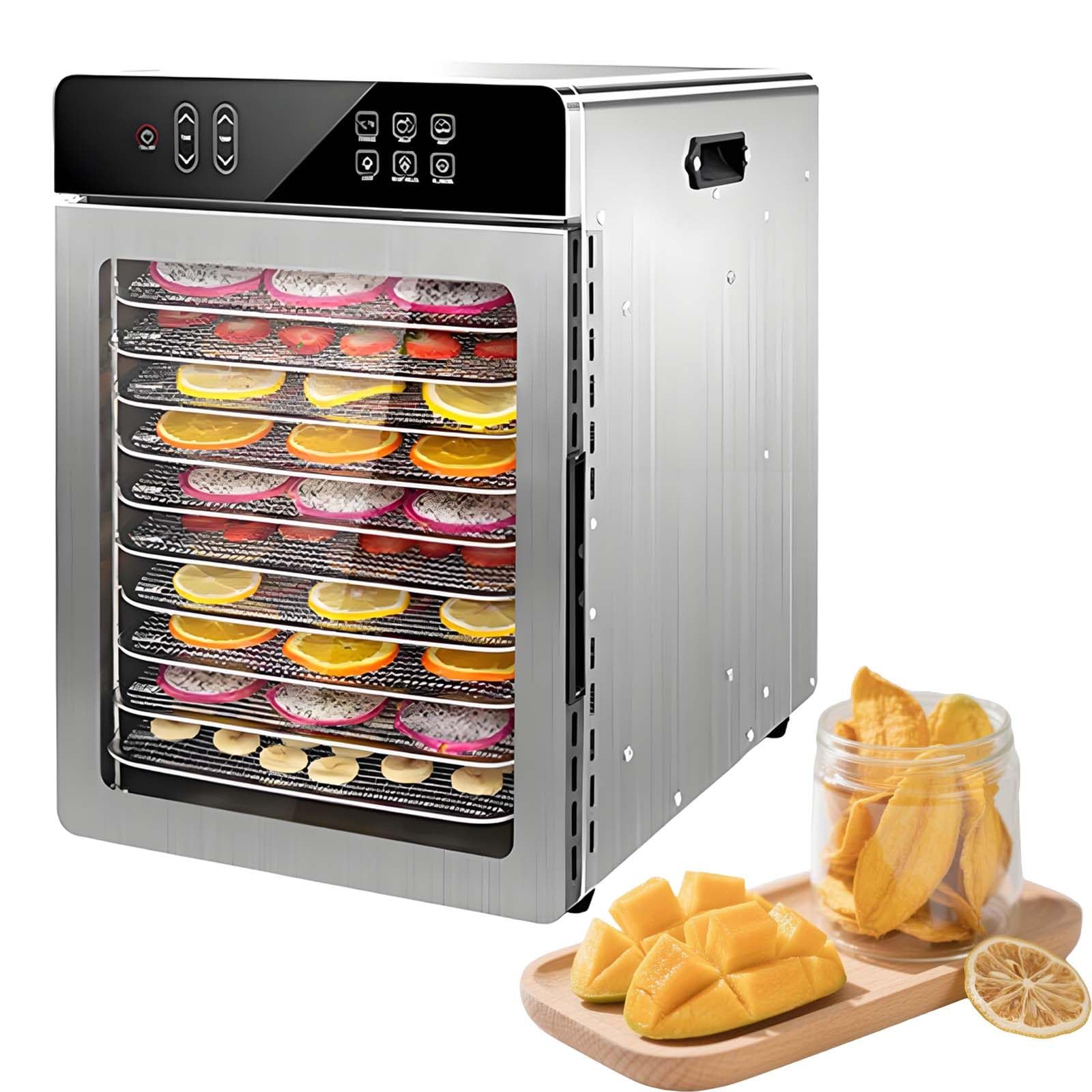 Suszarka Do żYwnośCi Ze Stali Nierdzewnej Z WyśWietlaczem Led – 800 W, Sterowanie Za Pomocą Ekranu Dotykowego, 6 Zaprogramowanych ProgramóW, 30–90°C – Suszenie Hurtowe OwocóW, Warzyw, Ryb 10Tray