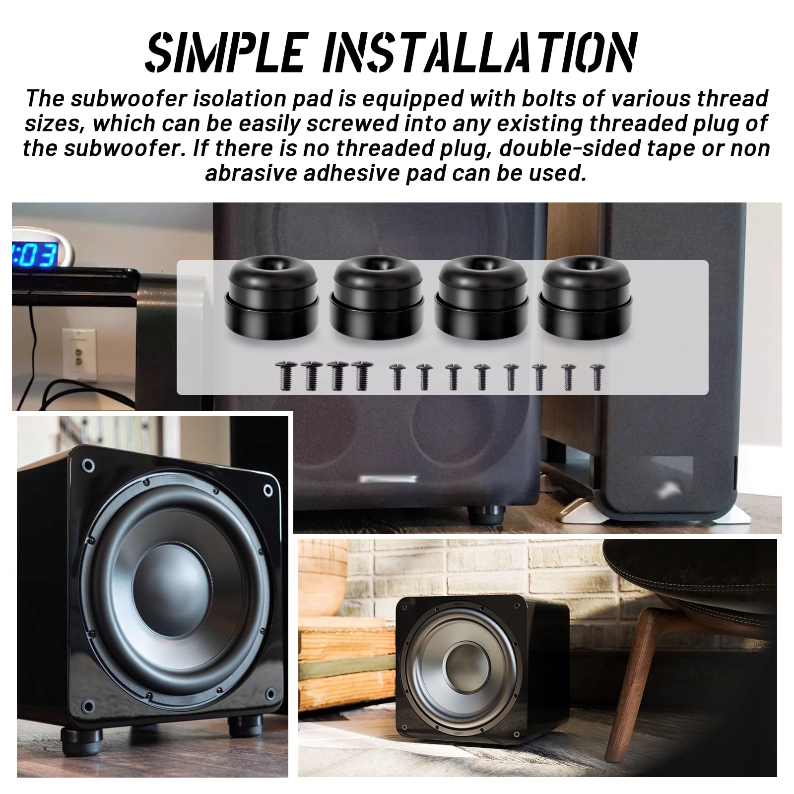 Subwoofer-Isolationspad, Subwoofer-Isolationssystem, kompatibel mit fast jeder Subwoofer-Marke und -modell (schwarz), 4 Stück
