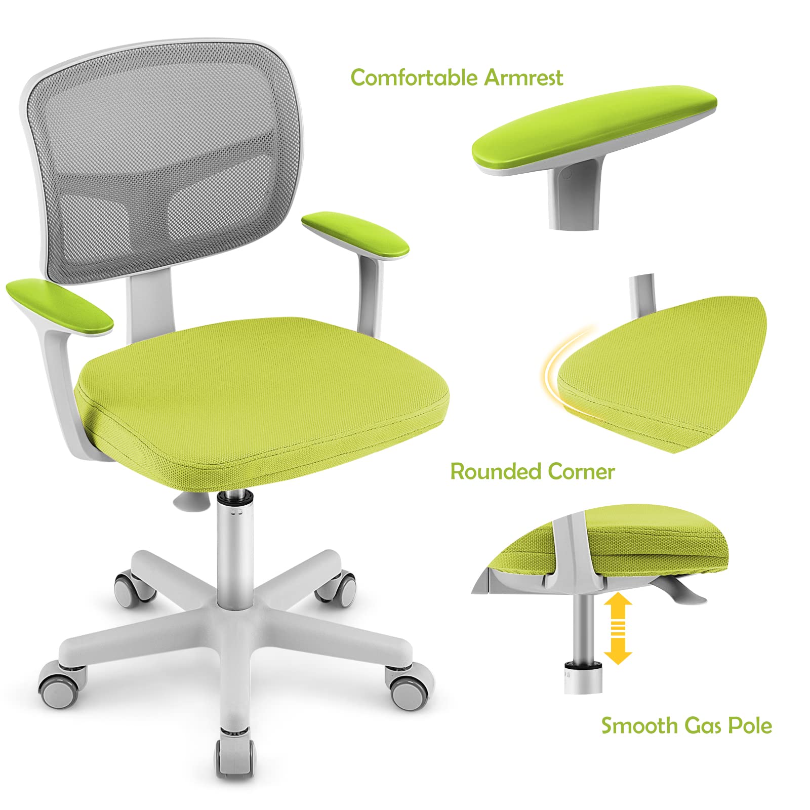 LIFEZEAL Chaise Bureau Enfant à roulettes avec Accoudoirs, Siège Pivotant 360° avec Hauteur Réglable, Fauteuil Enfant Ergonomique, Charge de 150 KG, Garçon Fille 3-10 Ans (Version de Base, Jaune)