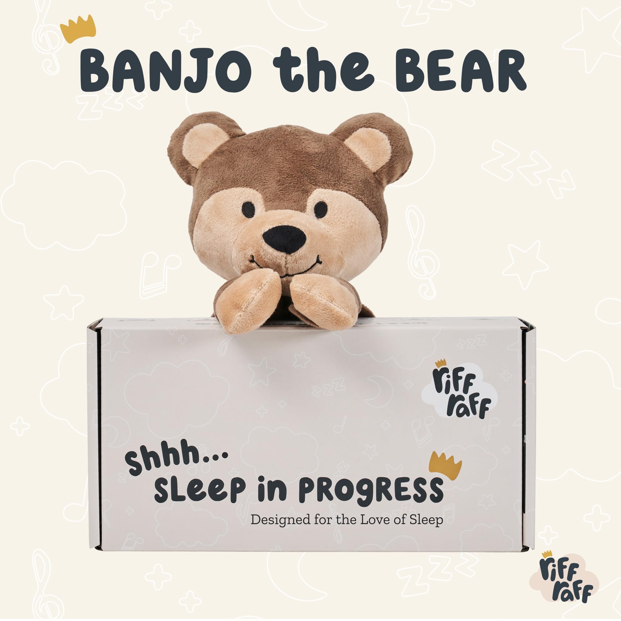 Amazon.com: Riff Raff Baby Sleep Toy Soother - Musical Plush Bear with  White Noise & Lullaby - Lovey Security Blanket for Newborns & Infants : Baby