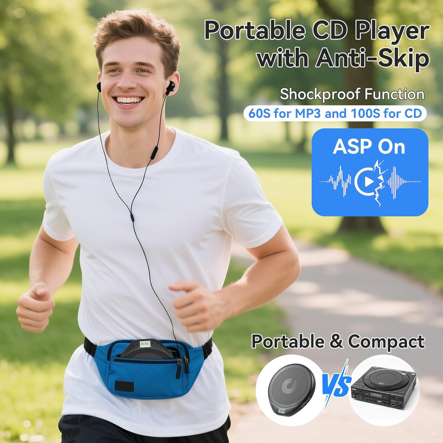 Portable CD Player with Headphones KOVCDVI CD Player Portable for Car with Anti-Skip & Shockproof,CD Discman with LCD Display,AUX Cable and Earphone for Sport Home Outdoor