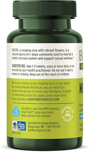 Miniatura 2 de Banyan Botanicals Mucuna Pruriens - Tableta de hierbas orgánicas - Energizante, apoya sistemas nerviosos y reproductivos saludables* - Fuente