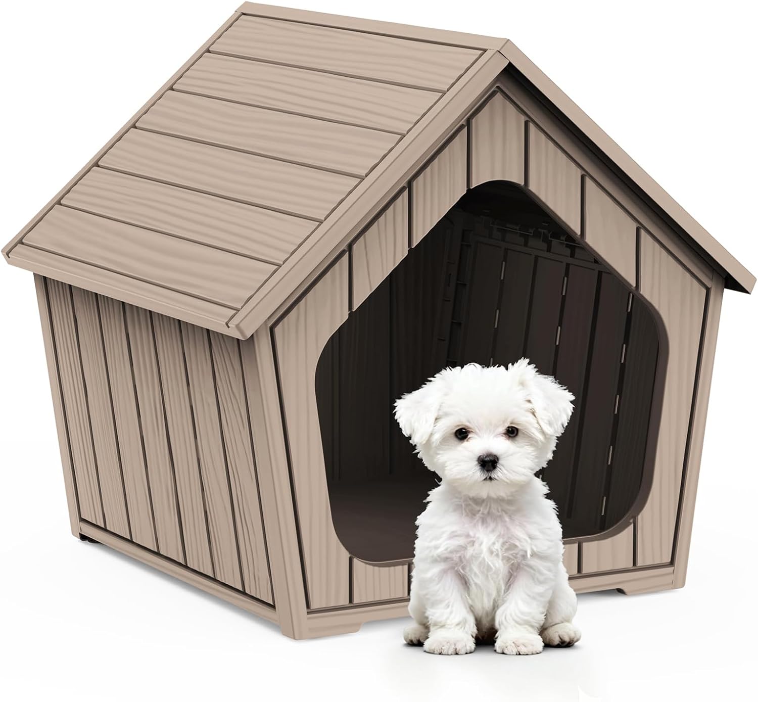 Dog House Indoor Outdoor Puppy Kennel Animal Shelter Water Resistant Easy Assembly Sturdy Dog Bed with Air Vents and Elevated Floor(Grey,23.4 * 22.6 * 22.8in)