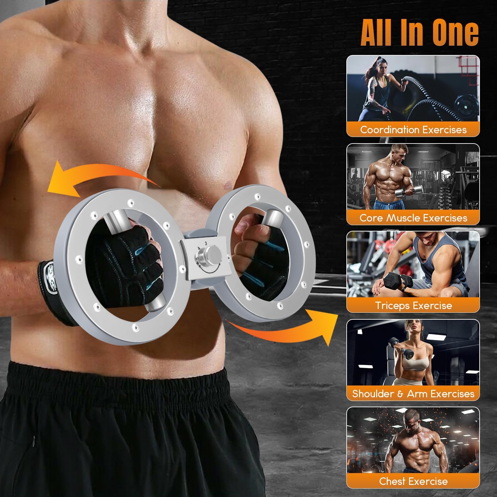 Machine à brûler 5,4 kg avec 2 bandes de transpiration, rotation à 360 °, appareil d'exercice pour avant-bras, résistance réglable, entraînement rotatif multi-fonctions