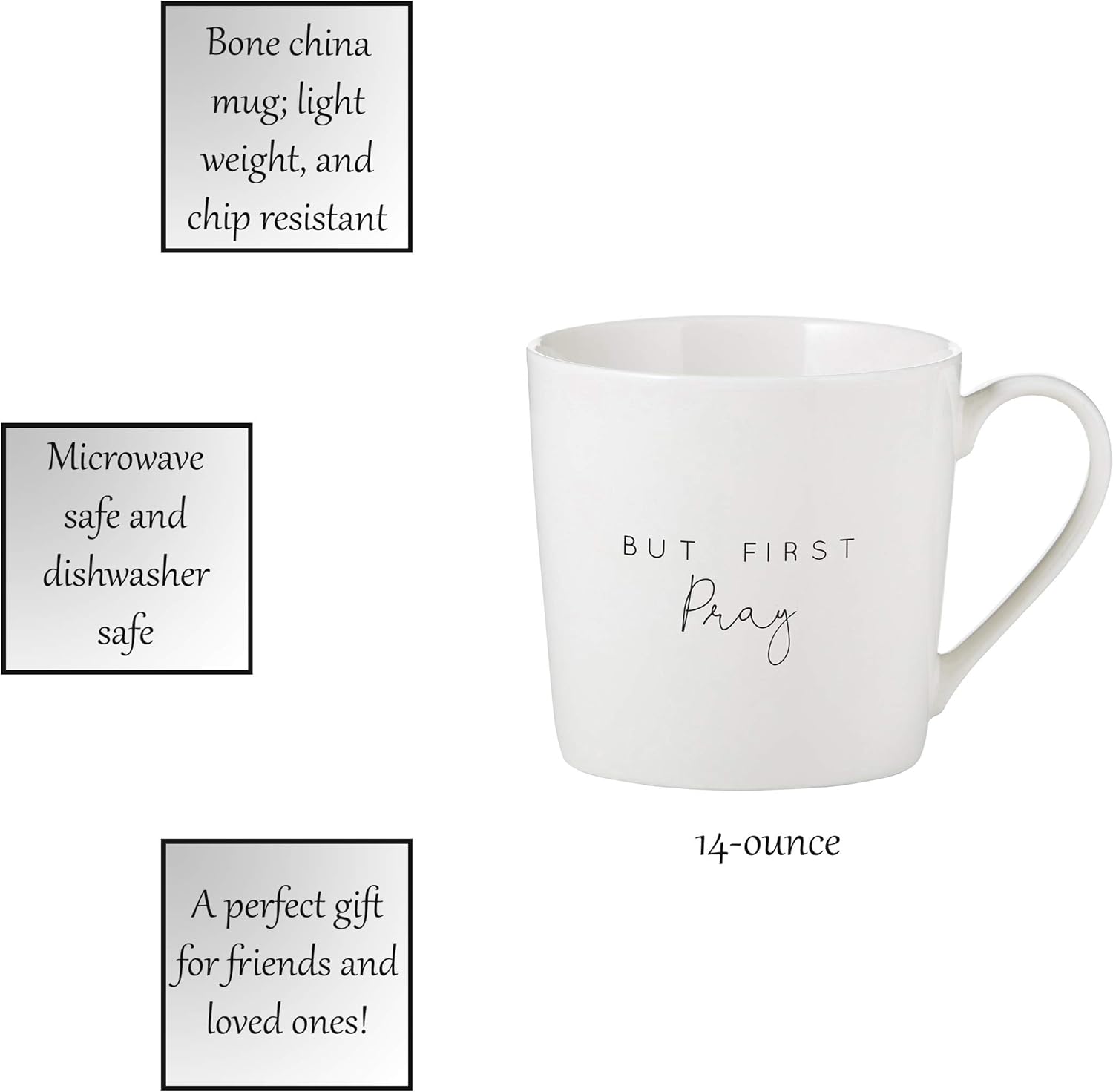 Creative Brands Faithworks - Inspirational White Bone China Café Mug/Cup, 14-Ounce, But First Pray - Image 3