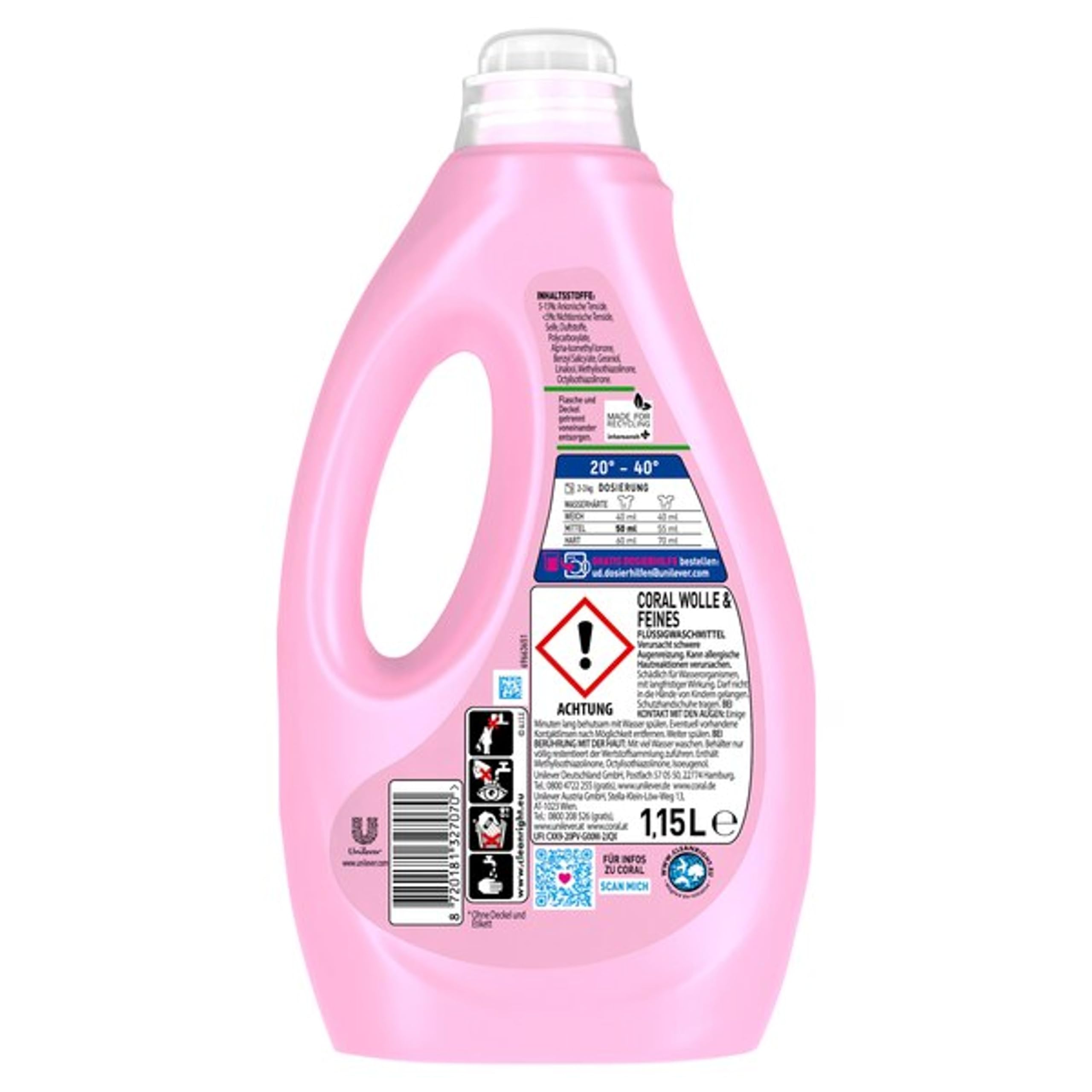 Coral - Detergente suave para lana y detergente líquido fino para una limpieza suave, 23 WL (1,15 L)