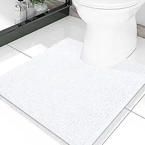 Smiry Luxury Chenille Toilet Rugs U-Shaped 20x20, Soft Absorbent Non-Slip Contour Bathroom Rugs for Toilet, Machine Washable Contoured Bath Mats, White