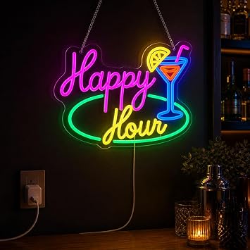 LED Bar Sign Happy Hour Neon Bar Sign with Dimmable Brightness Bar LED Sign for Home Bar Decor Cocktail Glass Shape USB Powered Bar Neon Sign