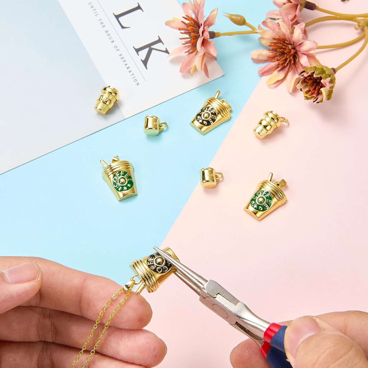 8 Pcs Coffee Cup Charms for Jewelry Making Brass Cup Pendants for Bracelets Necklace Craft Making - Image 5