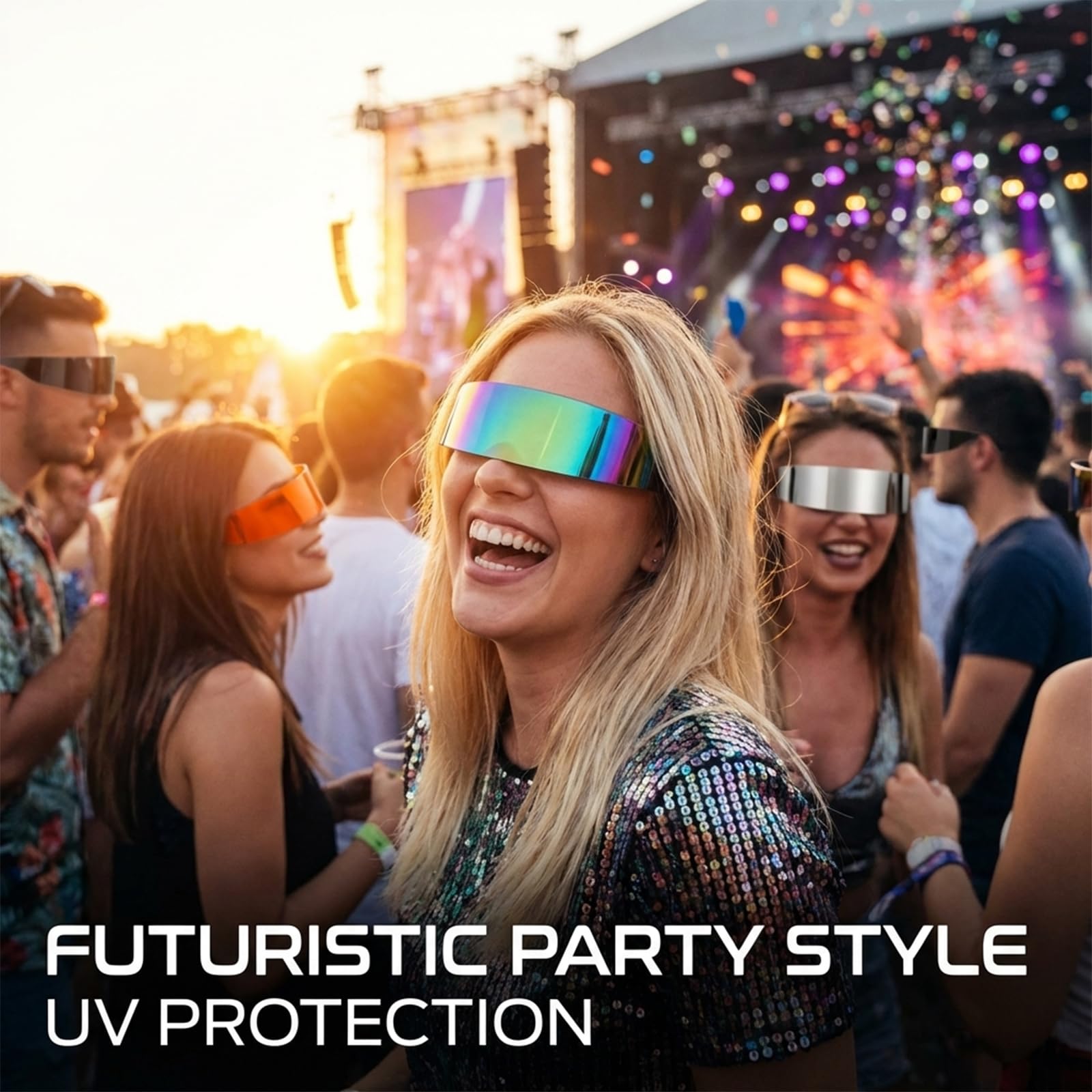 QhgPnt 4 Pack Rave Glasses, Sci-Fi Sunglasses for Men and Women Cyberpunk Futuristic Glasses Rimless - Image 4