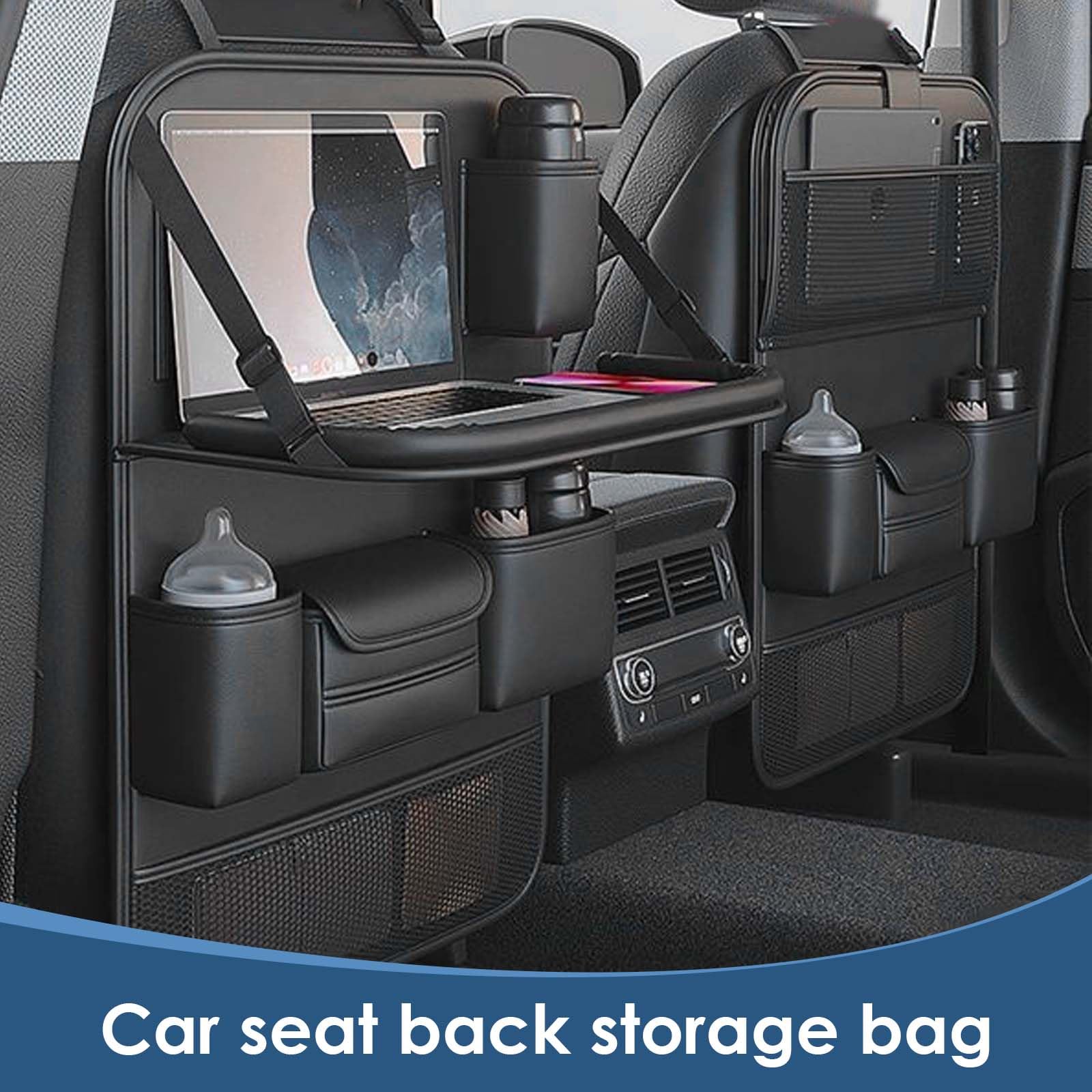 Organizer Auto Sedile con Vassoio da Tavolo Pieghevole, Posteriore Protezione Proteggi Sedile Auto Accessori, Organizer Macchina con Tasche Multiple, Impermeabile, Nero, 61x42 cm