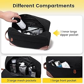 Vorspack Large Travel Toiletry Bag - Hanging Toiletry Bag for Men Water Resistant Canvas Shaving Bag with Large Capacity for Home Travel - Black