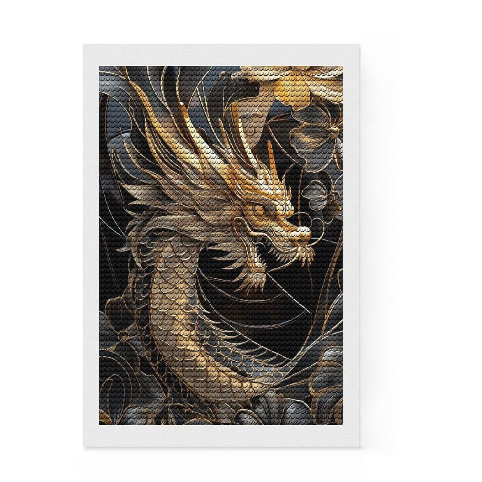 Junmoney Golden Dragon Majesty Full Drill Diamond Painting Kit 8"x12", Finish and Display, Creative Leisure Activity, Boho Decor, Birthday Gift