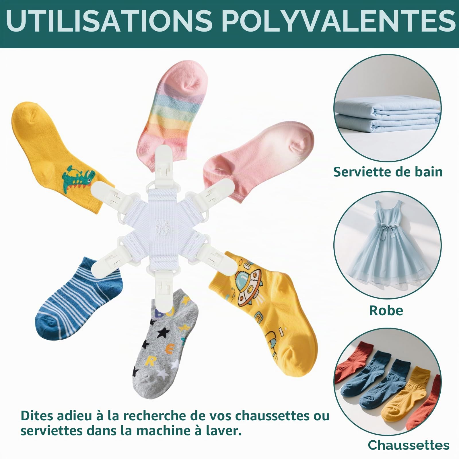 WAD Lot de 4 draps démêlants avec 6 clips, housses de couette/couvertures contre les nœuds, les torsions et les bouloches dans le sèche-linge, la machine à laver et le sèche-linge, 4 pièces