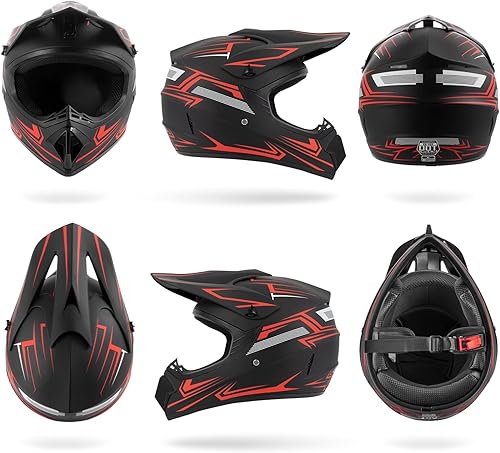 Miniatura 8 de Casco de motocross para niños y jóvenes (gafas, guantes, máscara facial) juego de 4 piezas, aprobado por DOT, cascos de motocicleta de cara completa