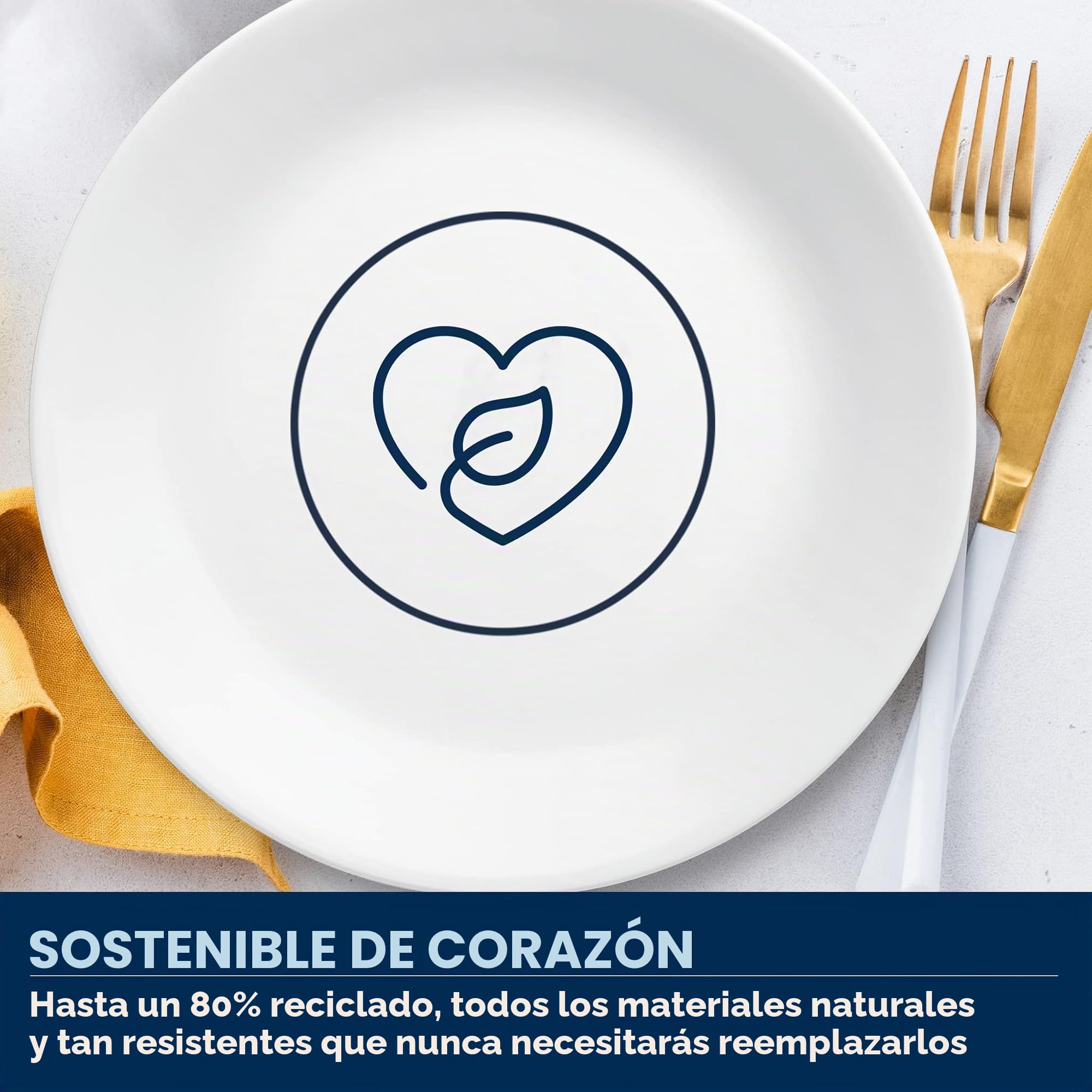 Corelle Juego de vajilla (juego de 12 piezas, casa de campo) - Juego de vajilla para 4 4 x: platos llanos, platos laterales y cuencos 3 veces más duraderos, la mitad del espacio y el peso de la