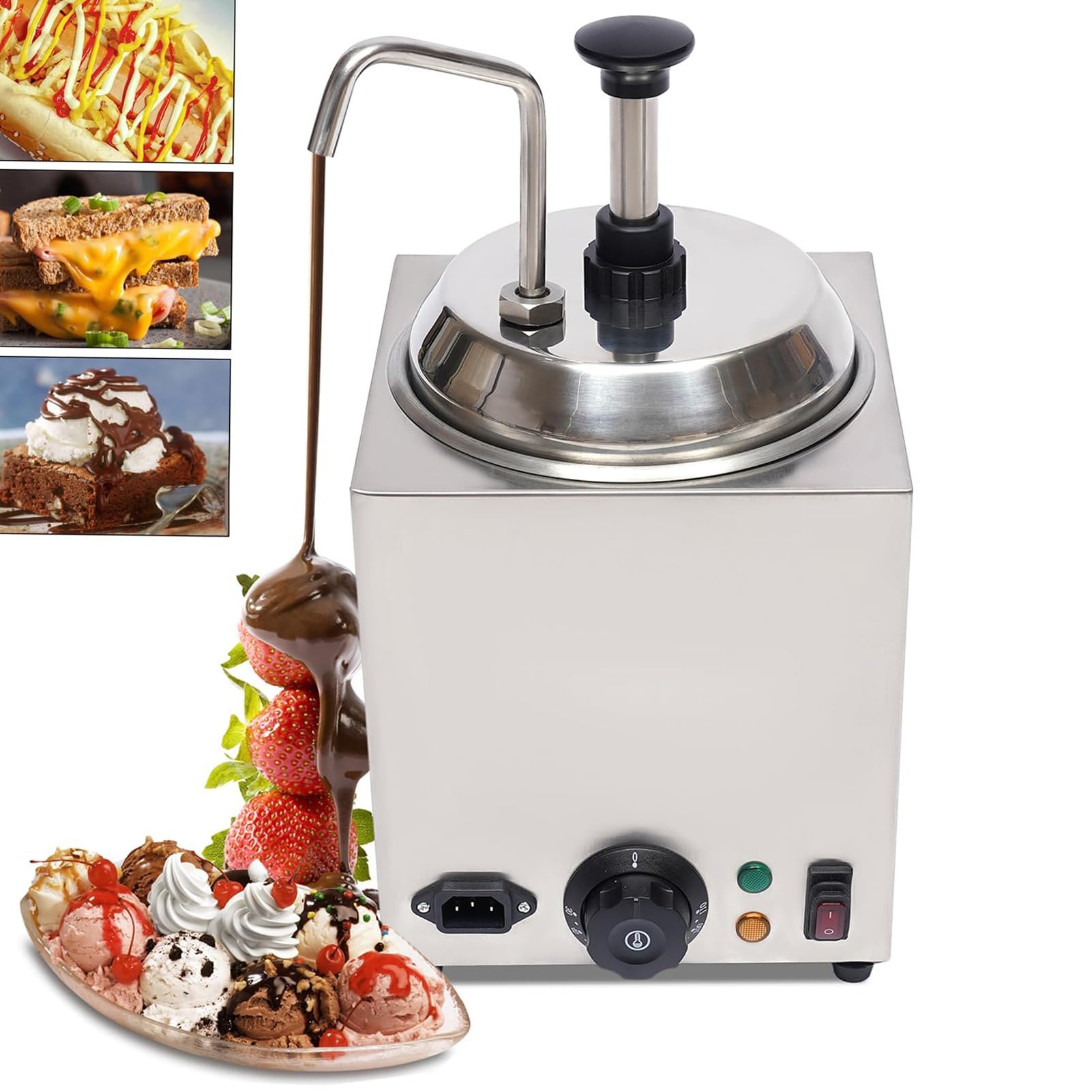 Calentador de salsa de chocolate caliente comercial, dispensador de queso for nachos, calentador de caramelo con salsa de chocolate caliente de un solo cabezal de 800 W, dispensador de queso caliente