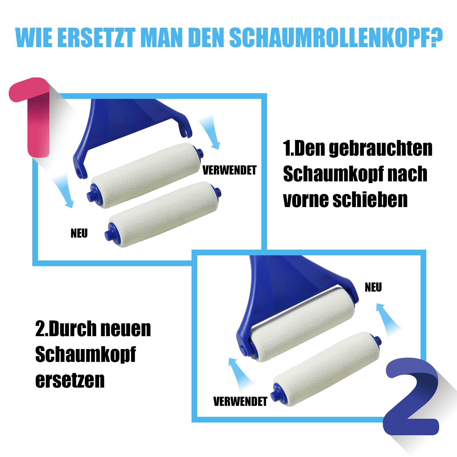 EASACE Mini aplikator balsamu, pędzel, aplikator, pielęgnacja ciała, narzędzie do pielęgnacji skóry z 3 wymiennymi głowicami, łatwe do przenoszenia (niebieski)