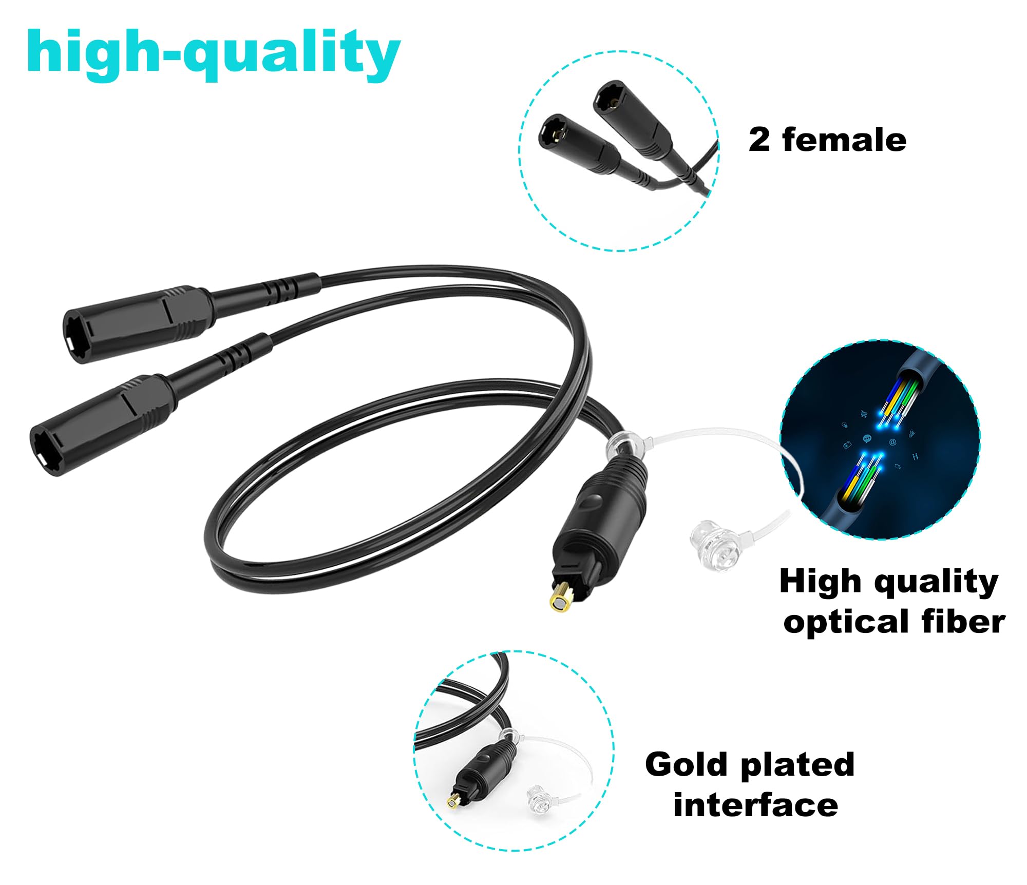 Cavo audio digitale, 1 ingresso maschio e 2 uscite femmina, 1 piede, cavo audio ottico digitale, adatto per home theater e televisori Toslink Digital Fiber Optical Audio Splitter.