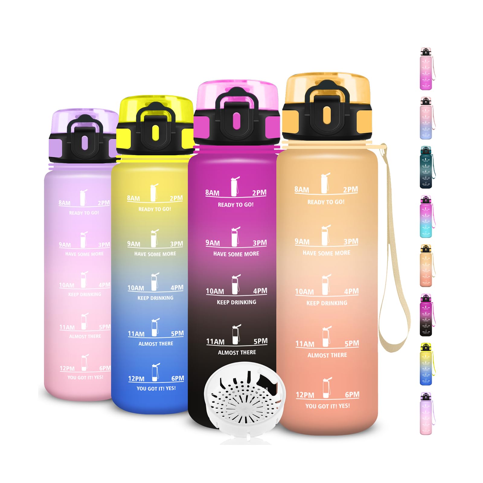 Drinkfles 1 liter, sportfles, lekvrij, gemakkelijk te reinigen, motiverende drinkfles, gemakkelijk mee te nemen, uurfles, gegradueerde waterfles, voor camping, school, fitness