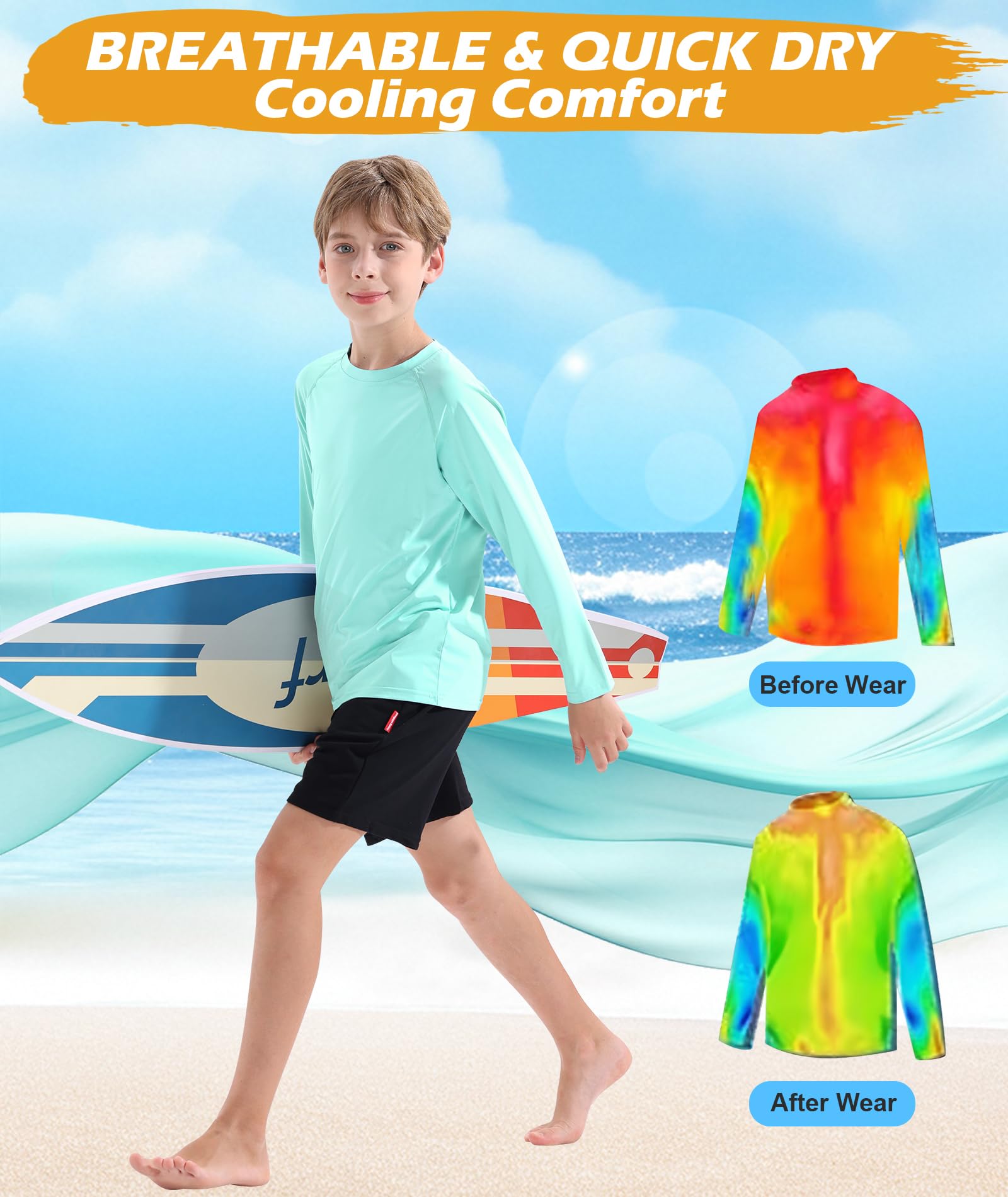 Rashguard pour Garçons -3 Pièces Maillot de Bain à Manche Longue Anti-UV, UPF50+ Costumes de Bain pour Enfants à Séchage Rapide