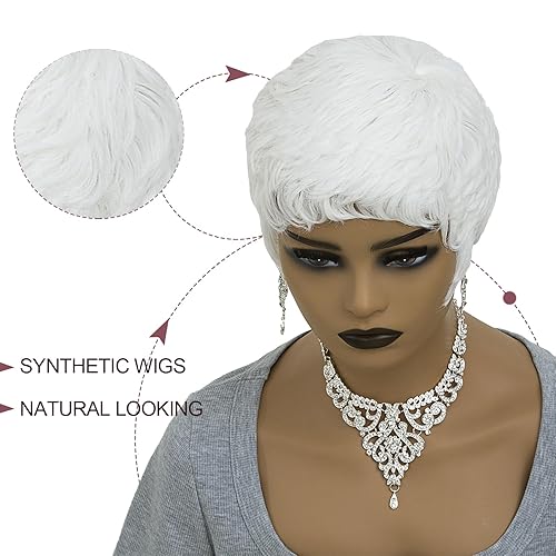 Miniatura 5 de Pelucas de corte Pixie para mujeres negras, peluca sintética corta ondulada blanca natural, pelucas cortas pixie cortas para mujeres negras, peluca