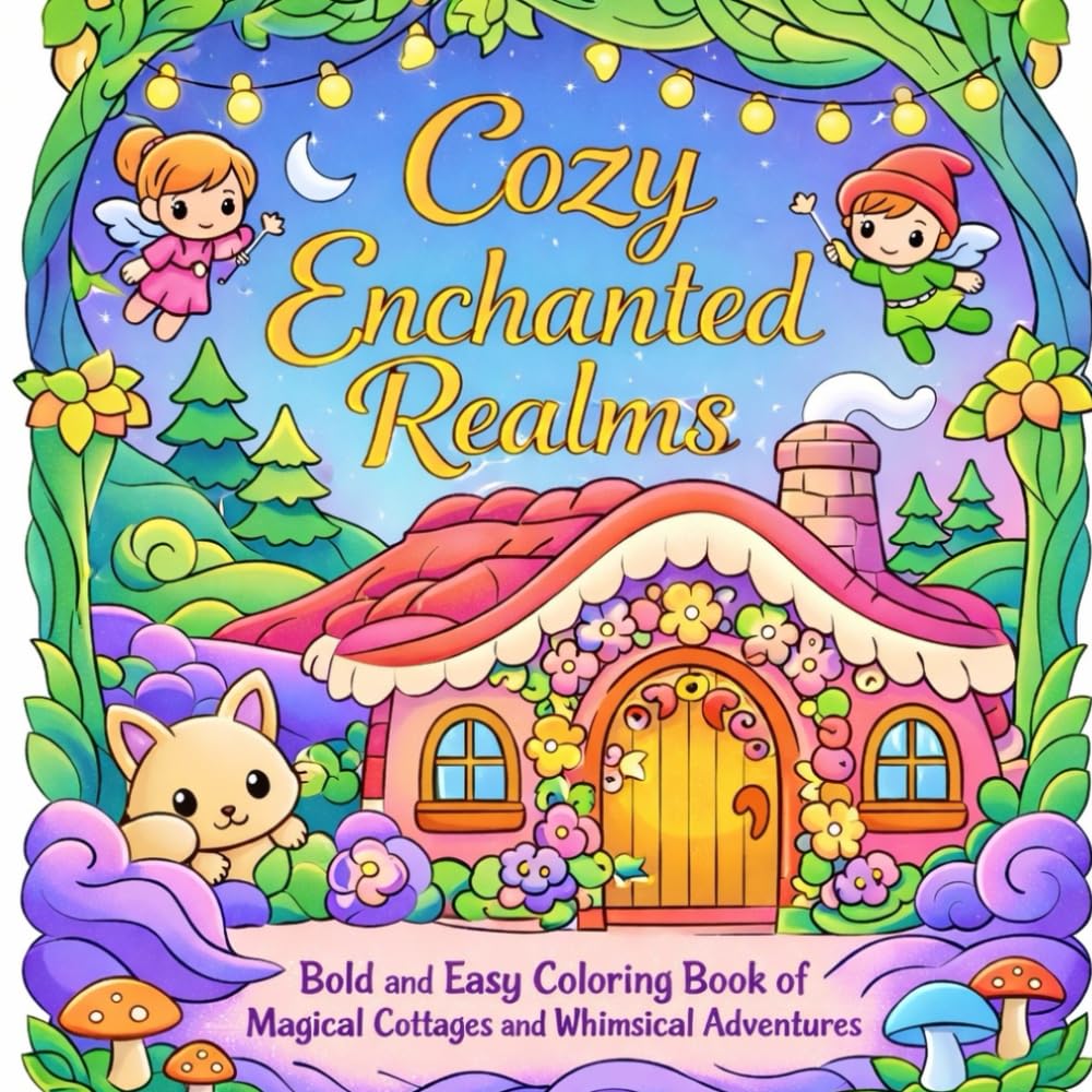Cozy Enchanted Realms: Bold and Easy Coloring Book of Magical Cottages and Whimsical Adventures for Teens and Adults: Cozy Fantasy Worlds