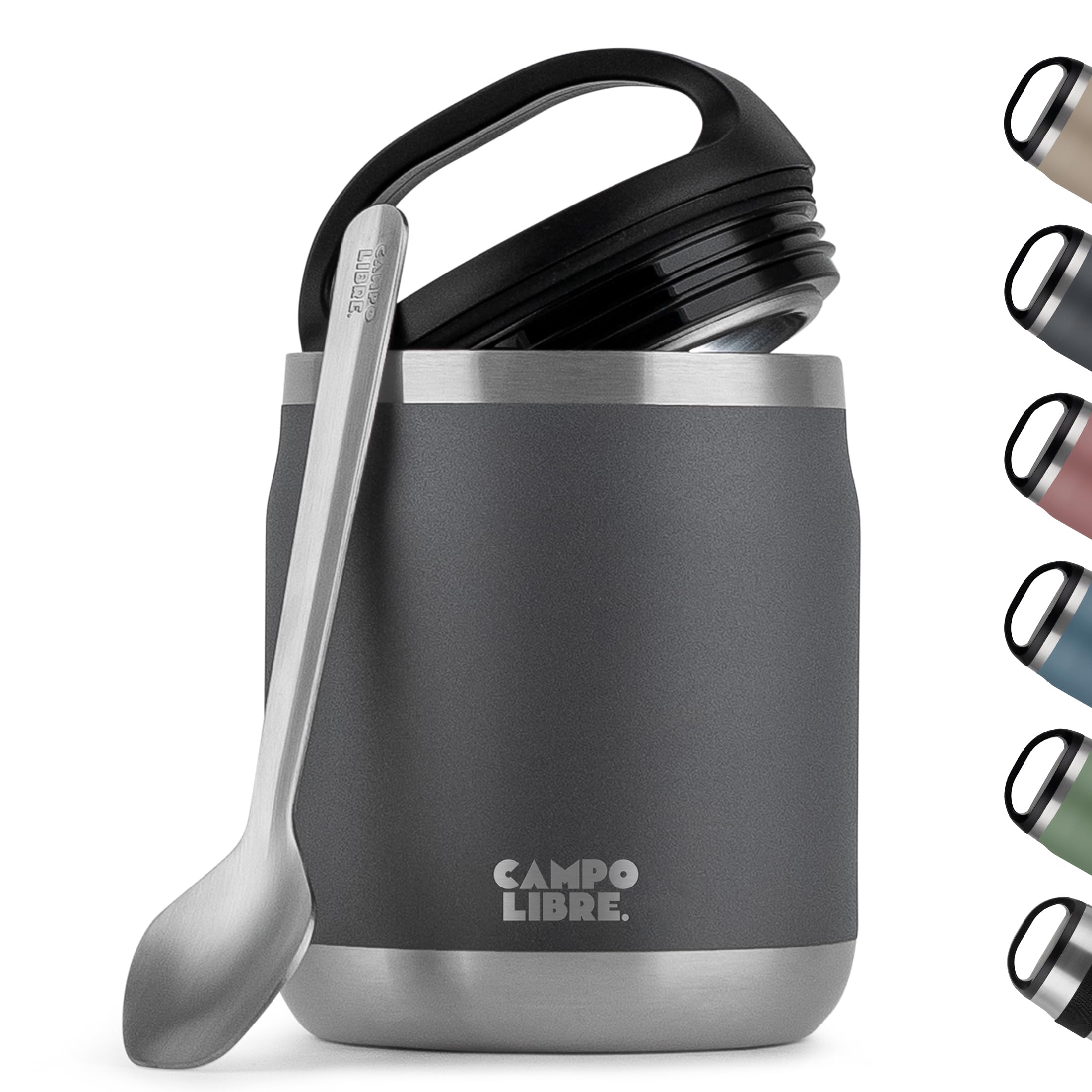 Campo Libre. Deep Grey Campo Libre.® Food Flask 600Ml – Insulated Lunch Box With Spoon, Bpa-Free Hot & Cold Food Container For Soup, Porridge, Baby Food, Camping Or School – Leakproof & Ideal For On-The-Go, Grey