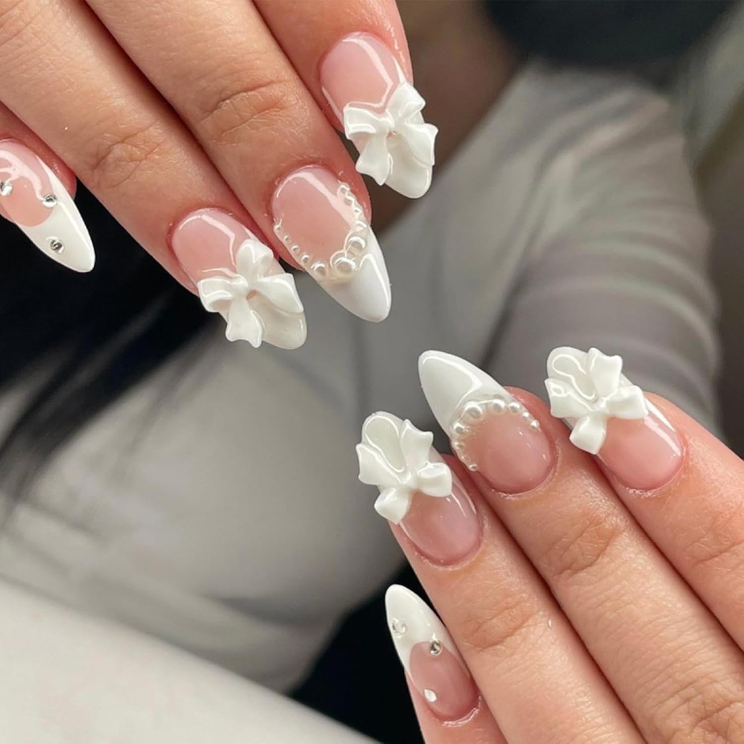 24Pcs French Tip Press On Nails - Medium Almond Shape