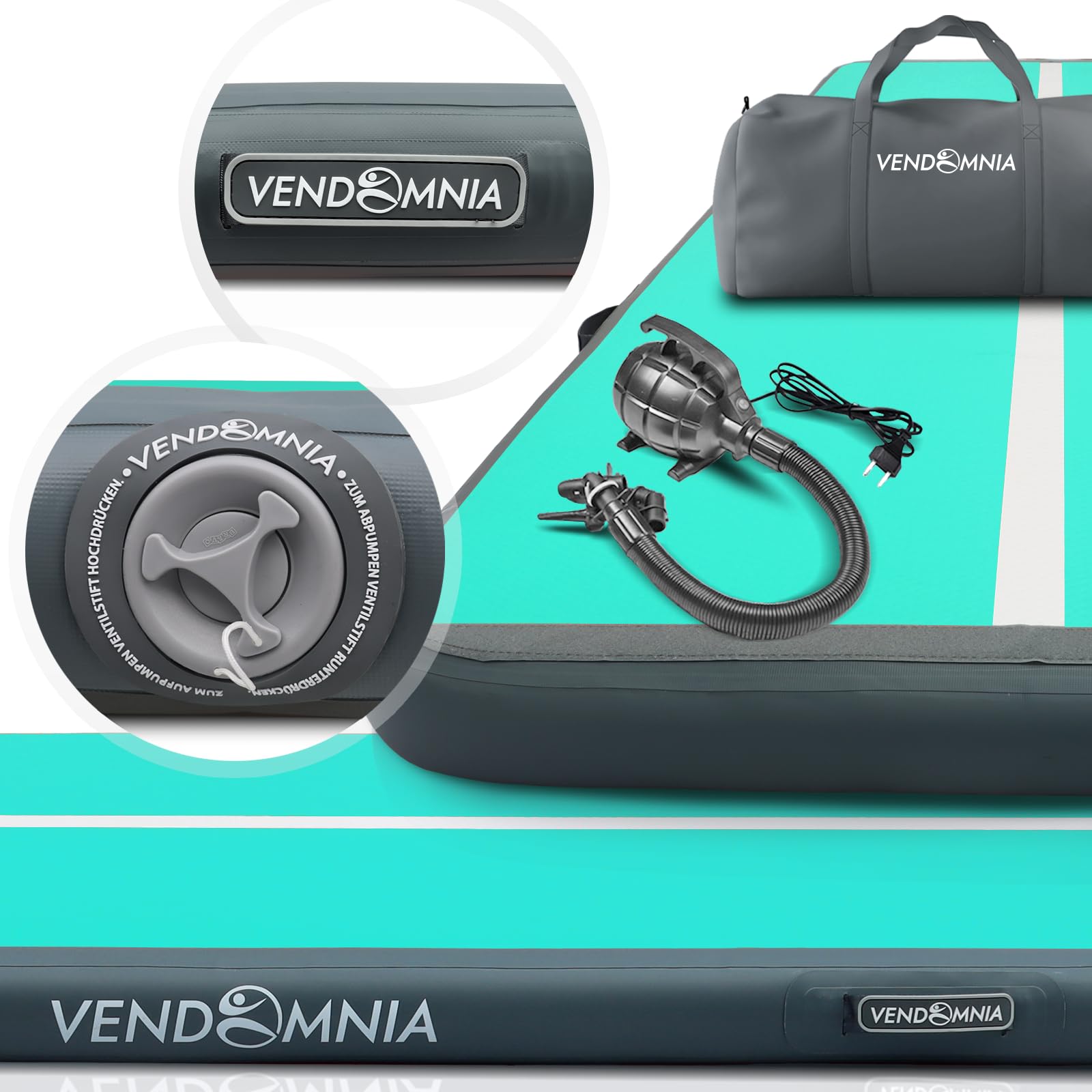VENDOMNIA Airtrack Matte, 10/20cm hohe aufblasbare Gymnastikmatte in Länge 1/2/3/4/5/6/7/8 m, mit elektrischer Pumpe & Tasche, Tumbling Matte, Turnmatte, Trainingsmatte, Fitnessmatte, Sportmatte,Yoga