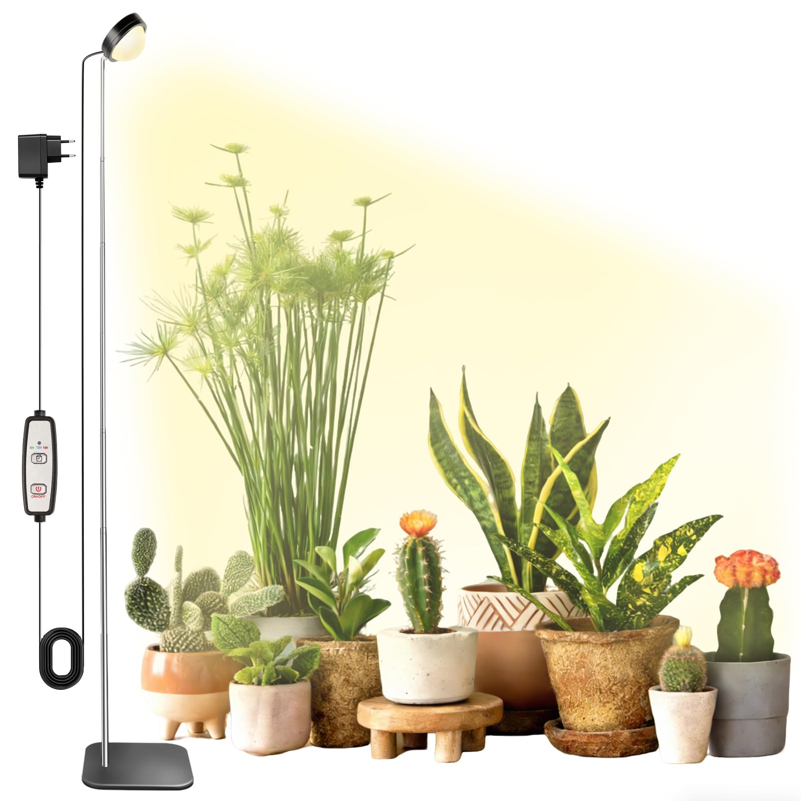 Pflanzenlampe LED Vollspektrum mit Optischer Linse für Hohe PPFD, Höhenverstellbare Grow Lampe mit Standfuß, Grow Light Pflanzenlicht Wachstumslampe mit 6/12/18H Timer für Zimmerpflanzen