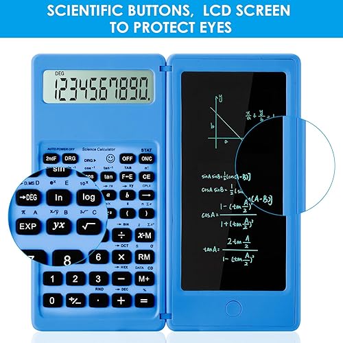 Miniatura 3 de Calculadoras científicas para estudiantes, calculadora de matemáticas azul con bloc de notas, pantalla grande de 10 dígitos, imprescindibles para el