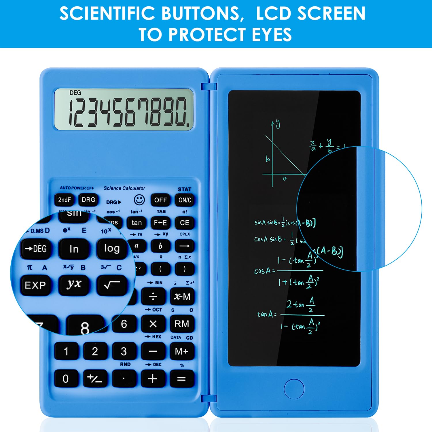 IPepul Calcolatrice scientifica per scuola superiore, 10 cifre digitale con lavagna cancellabile, calcolatrice matematica per scuole medie e università (blu)