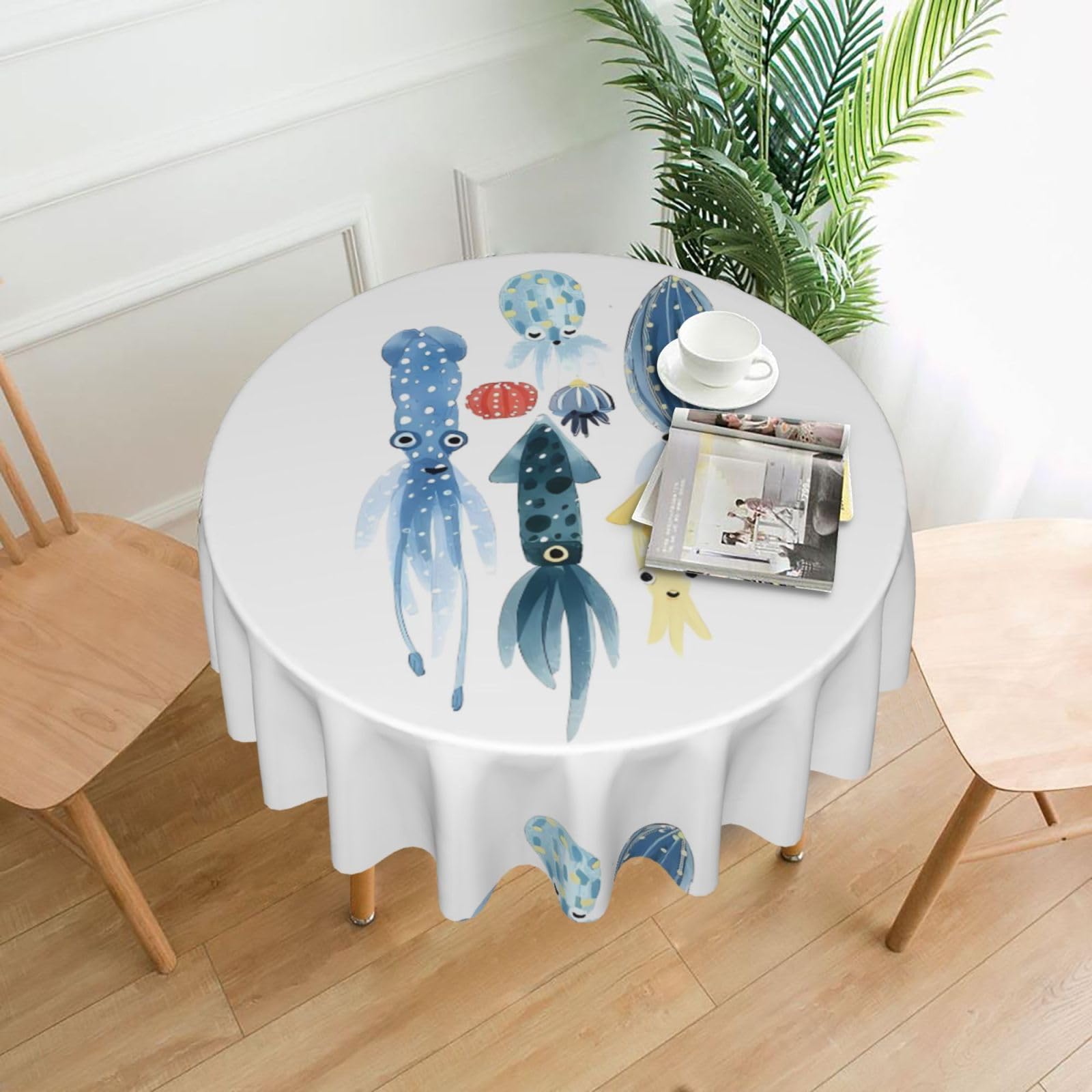 WHJSSF Colorful Squid Octopus Prints Round Decorative Tablecloth 60in - Elevate Your Dining Experience with a Stylish & Protective Table Throw