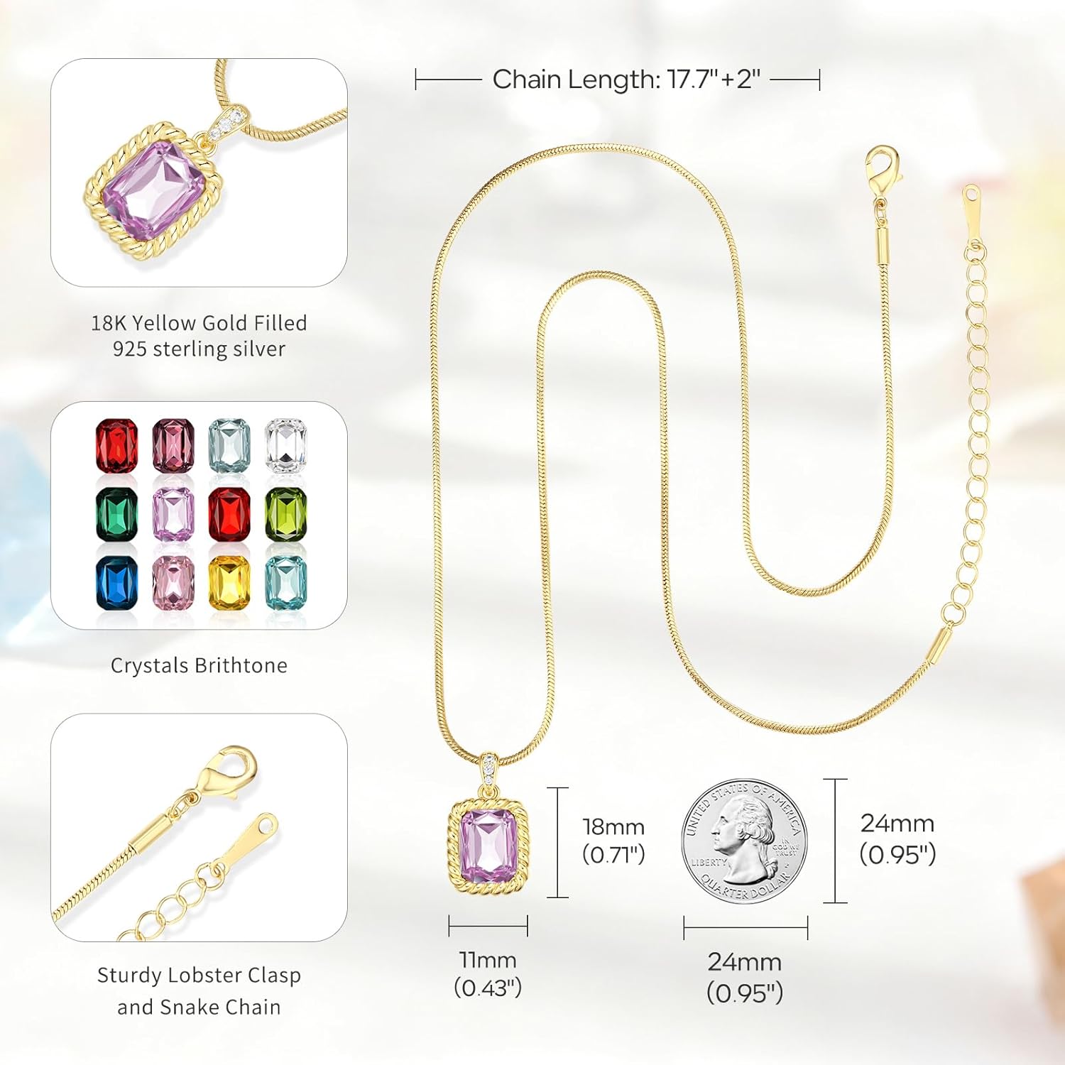 Borthday Gifts for Wife -18K Gold Plated Dainty Square Crystal Birthstone Necklace,Gold Jewelry for Women,Anniversary Birthday Gifts for Women Her Wife Girlfriend Mom Womens Necklace Jewelry - Image 4