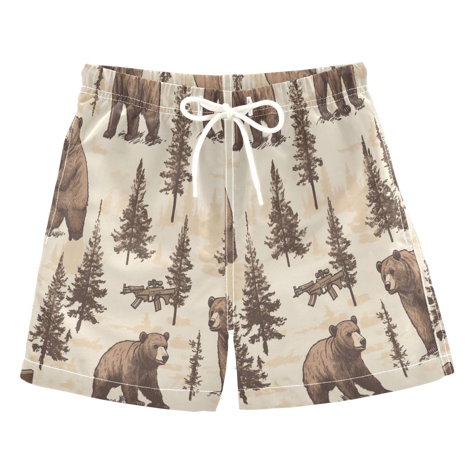 Caihoyu Little Boys Swim Trunks Kids Stretch Swim Shorts Lightweight Baby Boy Swimming Trunks Beach Hawaii Vacation 5T Brown Bears Retro