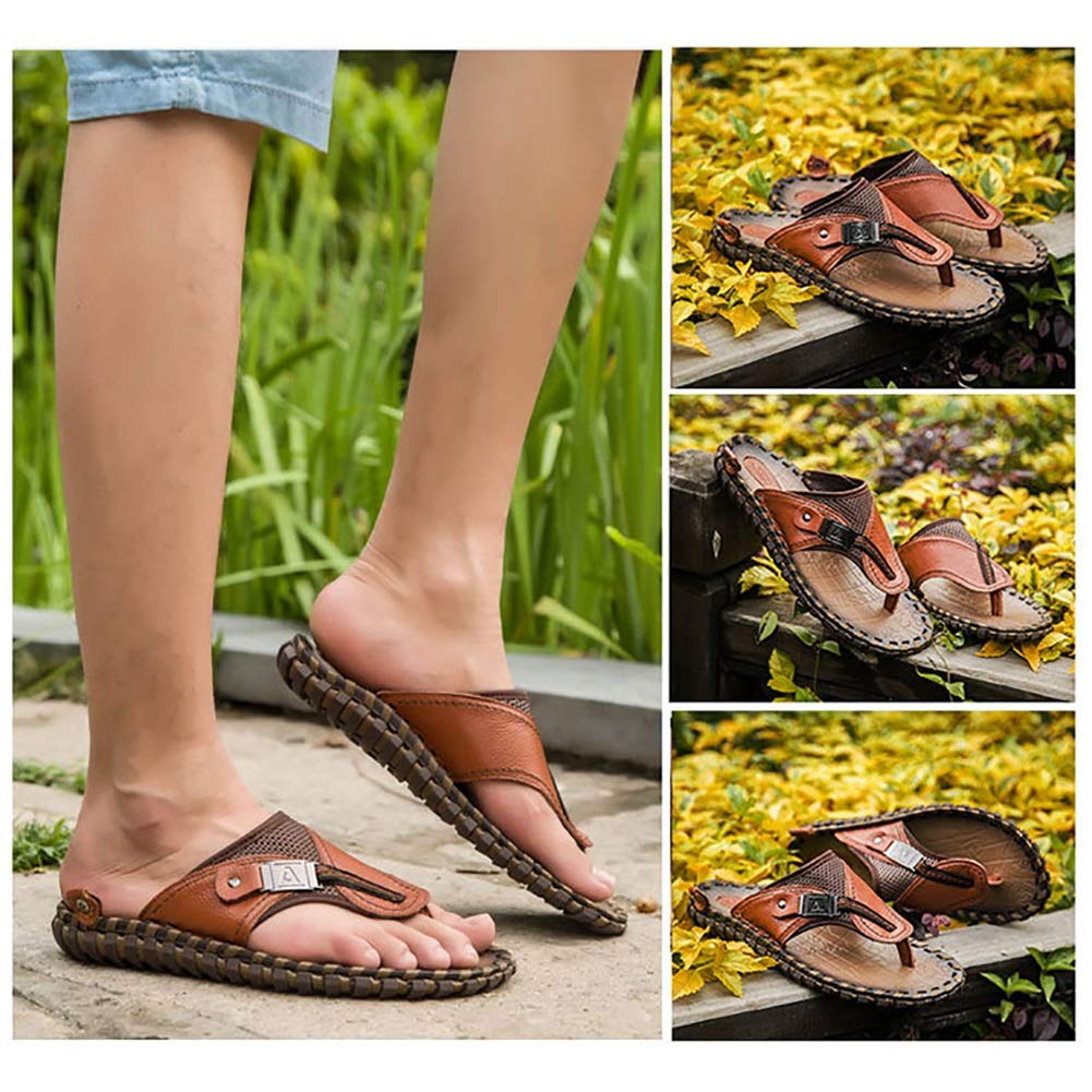 G&F Klapki letnie buty plażowe ze skóry bydlęcej wygodne gumowe miękkie dno wypoczynek (kolor: brązowy, rozmiar: 39)