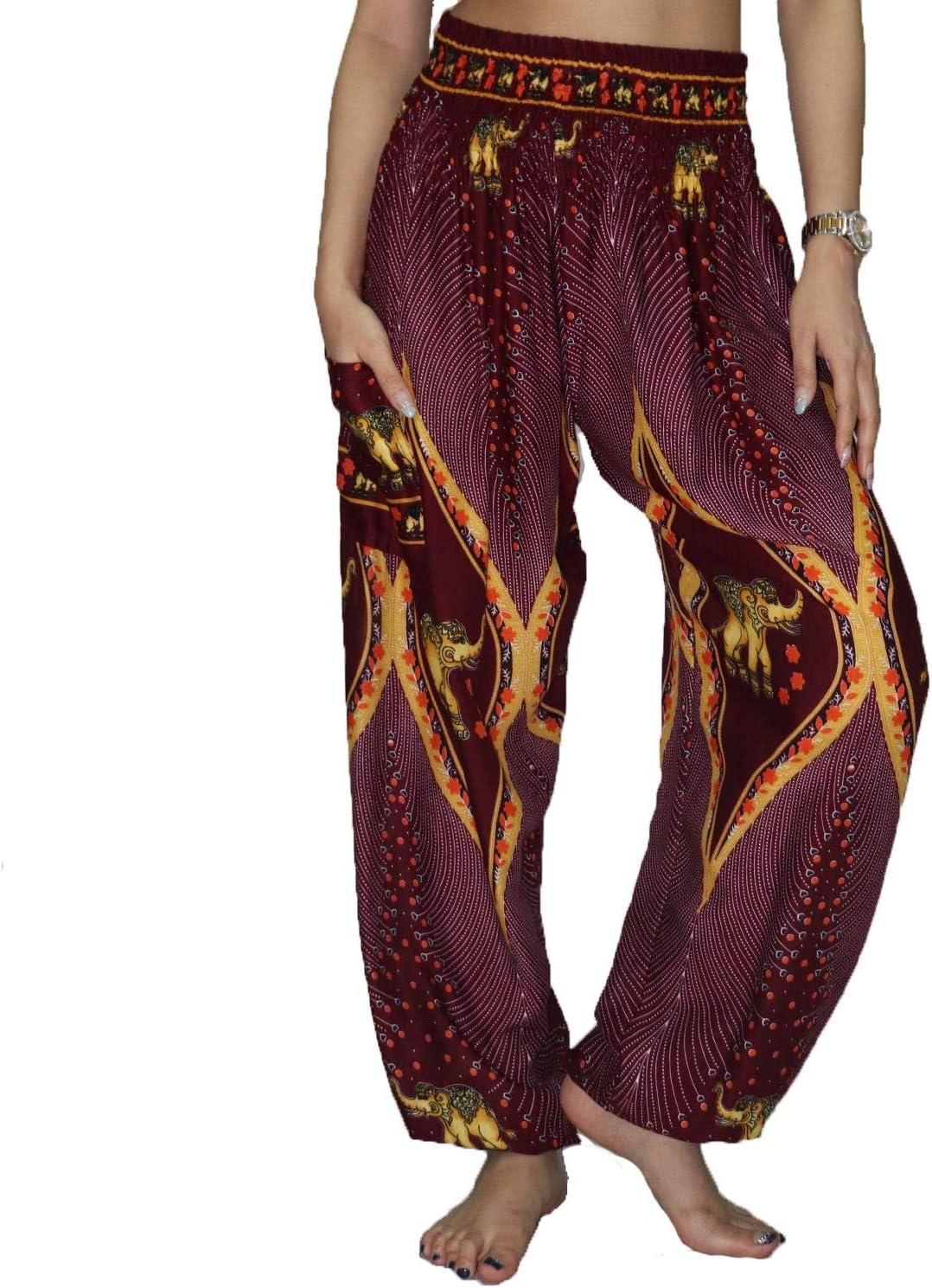 LOFBAZ Harem Pants for Women Elephant Yoga Boho Hippie Maternity PJ Clothing