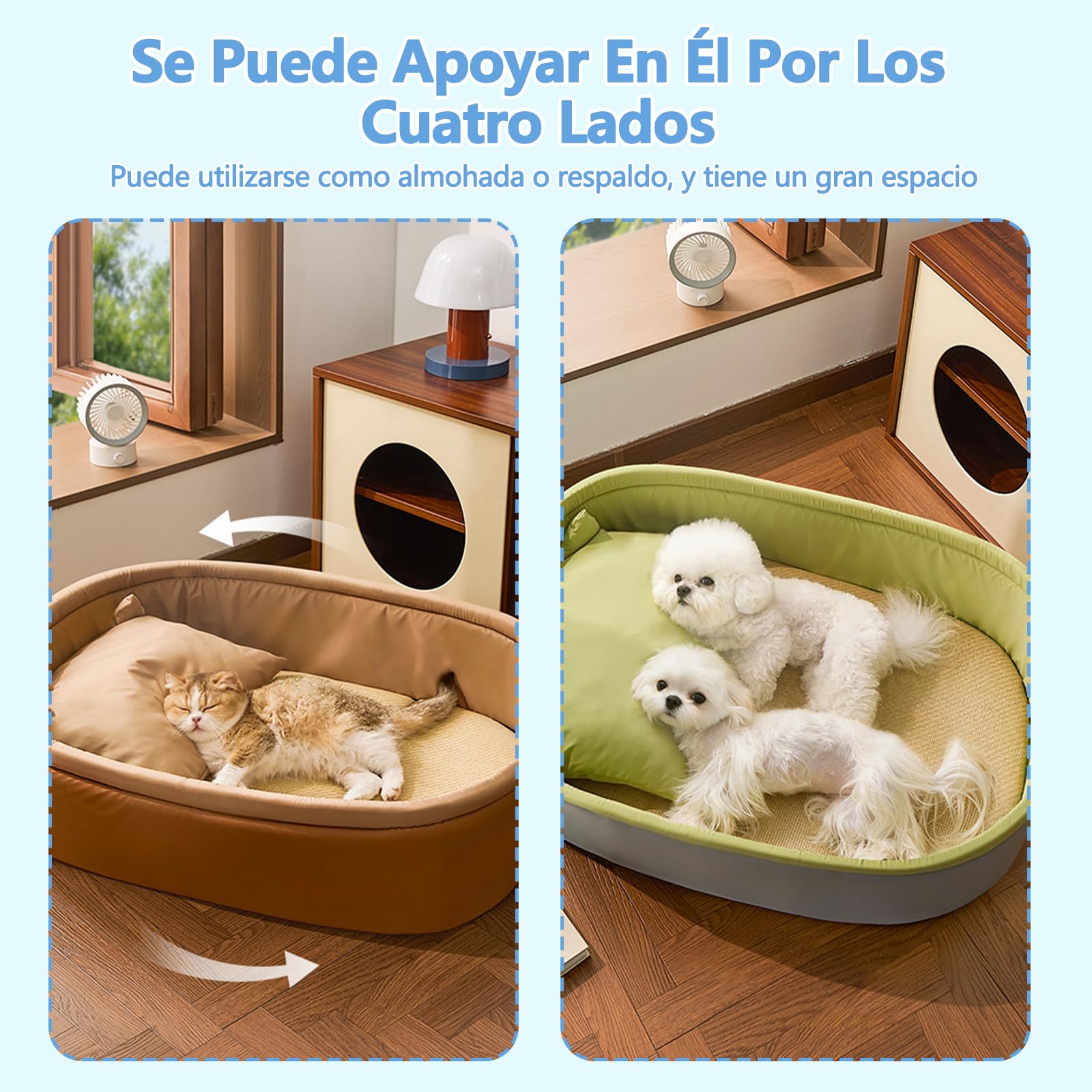 Galatée Cama Refrescante para Mascotas, De Ratán/Tela Oxford, Apta para Todas Las Estaciones, Cama y Colchoneta Separadas, Cama Antideslizante para Gatos/Perros(XL,Azul)