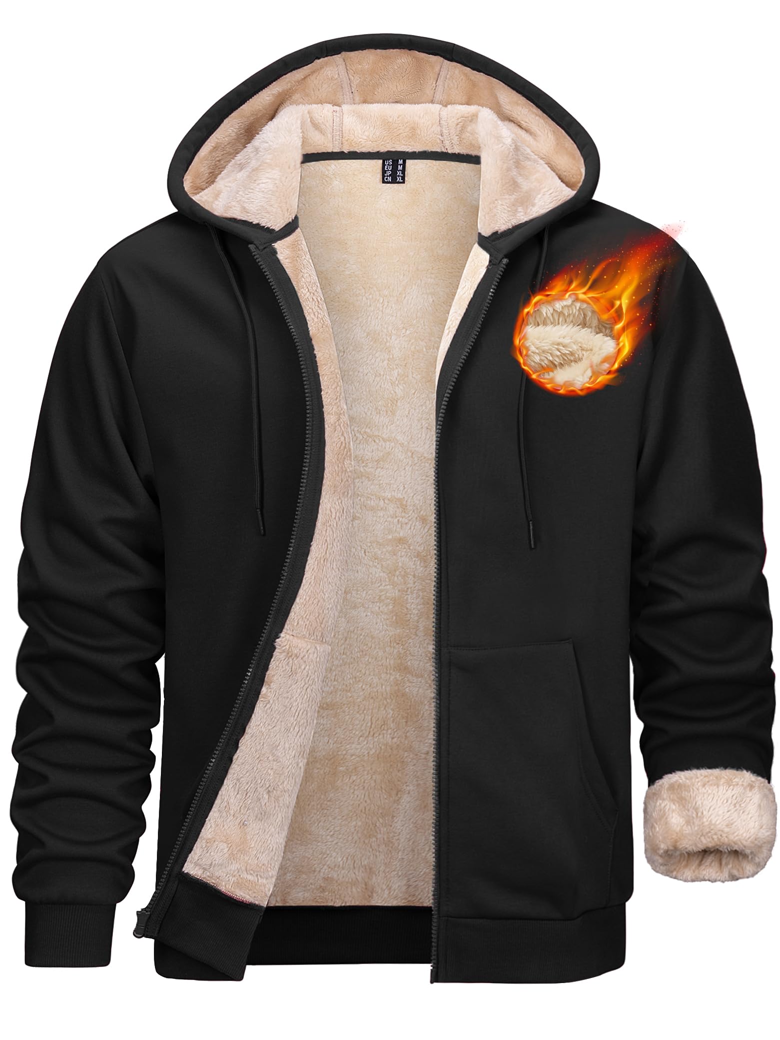 MAGCOMSEN Mens Zip Up Hoodie Sherpa Lined Hooded Sweatshirt Winter Heavyweight Hoodies Warm Thick Fleece Jacket