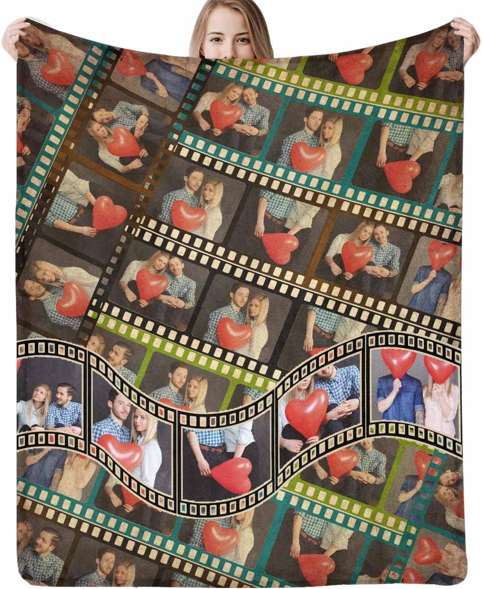 Custom Film Reel Blanket with Photos Text-Funny Photos Gifts for Mom Boyfriend Girlfriend-Personalized Film Frames Movie Blanket for Men Women Adults-One Picture 30"x40"Inch