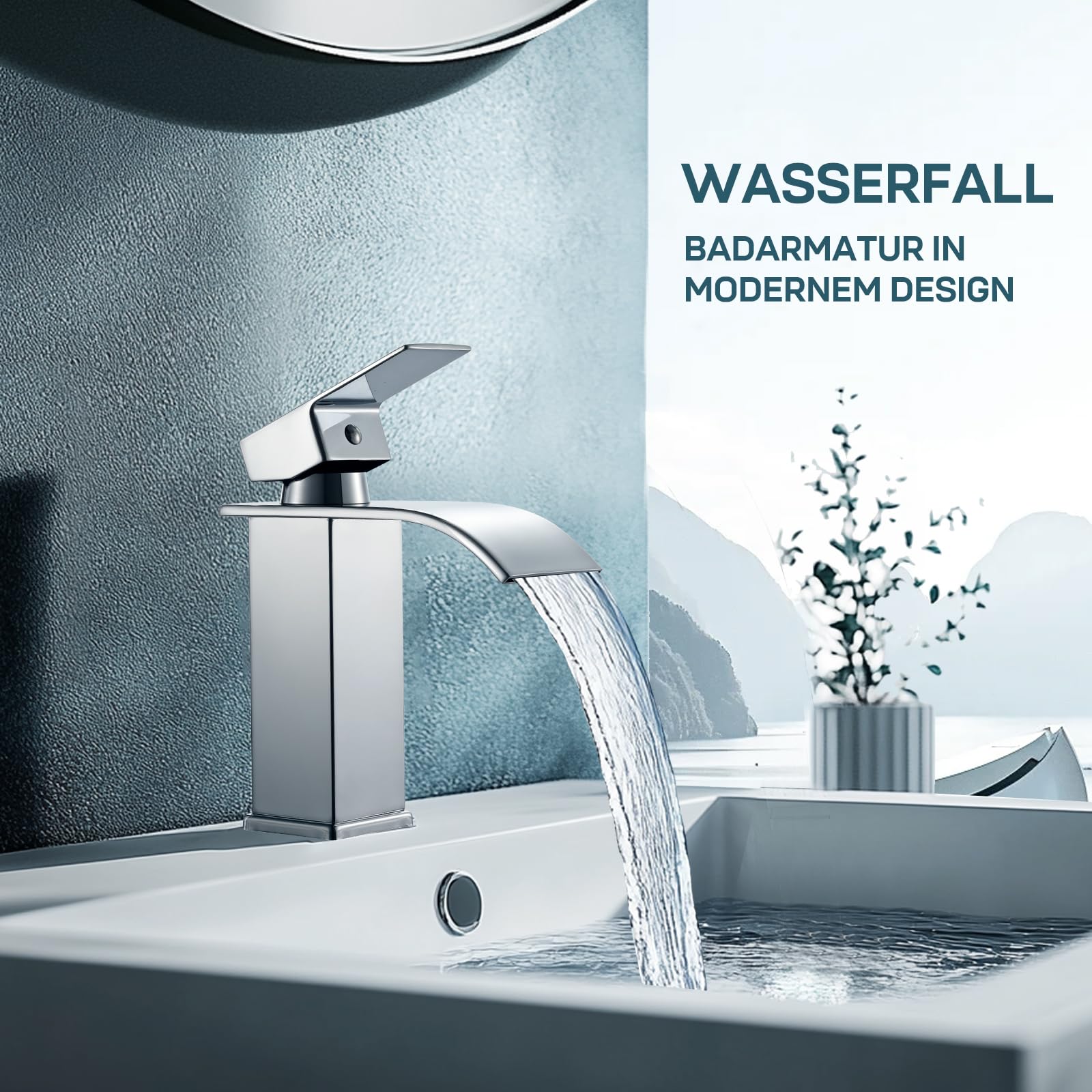 Robinet de lavabo cascade pour lavabo de salle de bain - Mitigeur monocommande - WC d'invités - Hauteur : 110 mm - Chromé