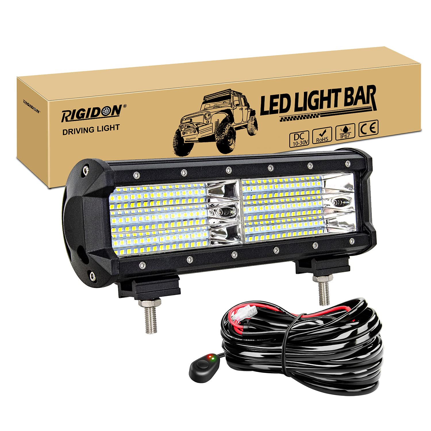 9 inch 270W Car Led Light Bar with 12V Wiring Harness Cable Kit, 9D Tri Row for Car Off road Truck SUV UTE ATV 4x4 Tractors Excavator, Flood Beam, Waterproof Driving Work Lamp , 6000K White